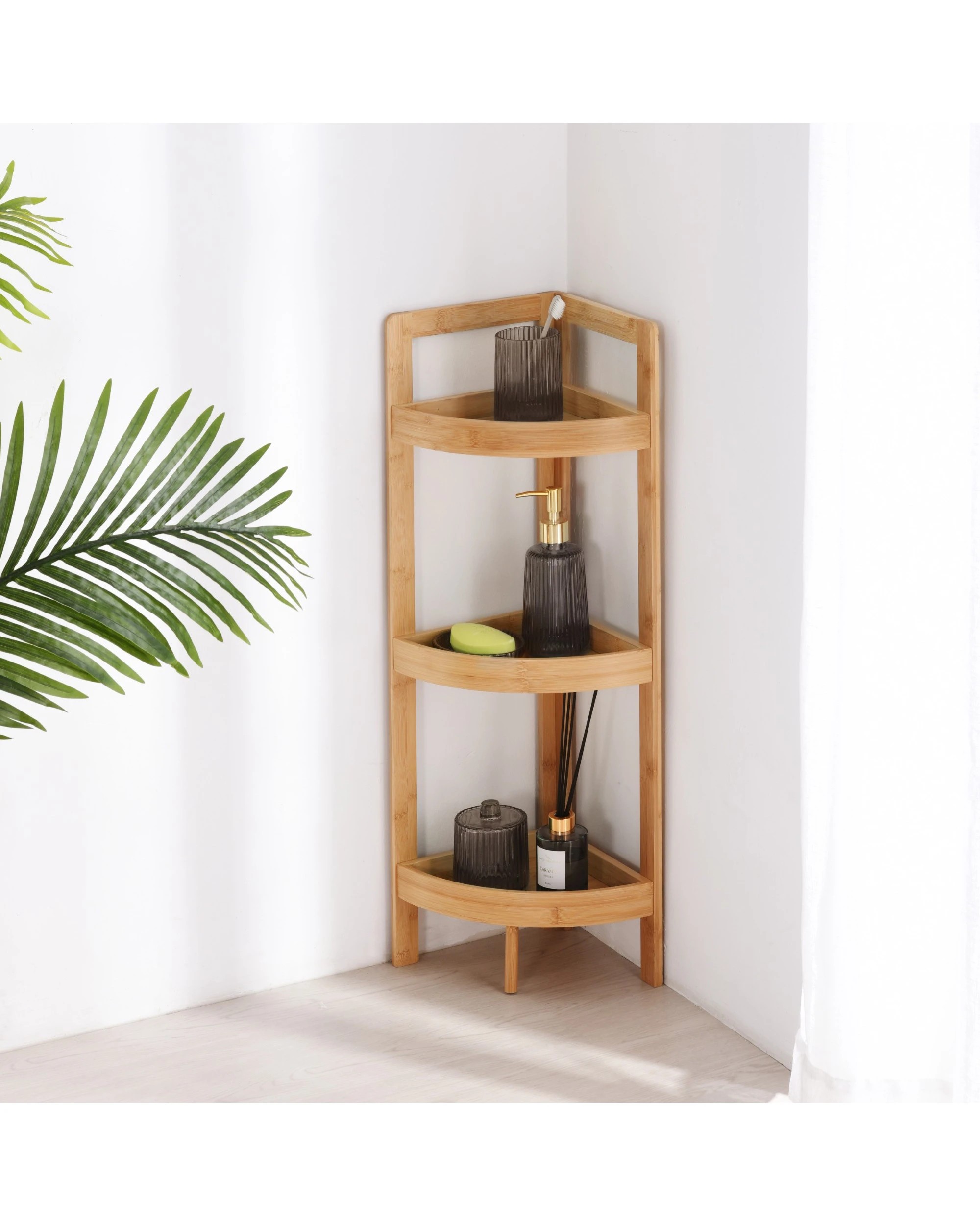 2 Takara Okin 3-Tier Natural Bamboo Corner Caddy 23x23x77cm - Natural, 2 of 4