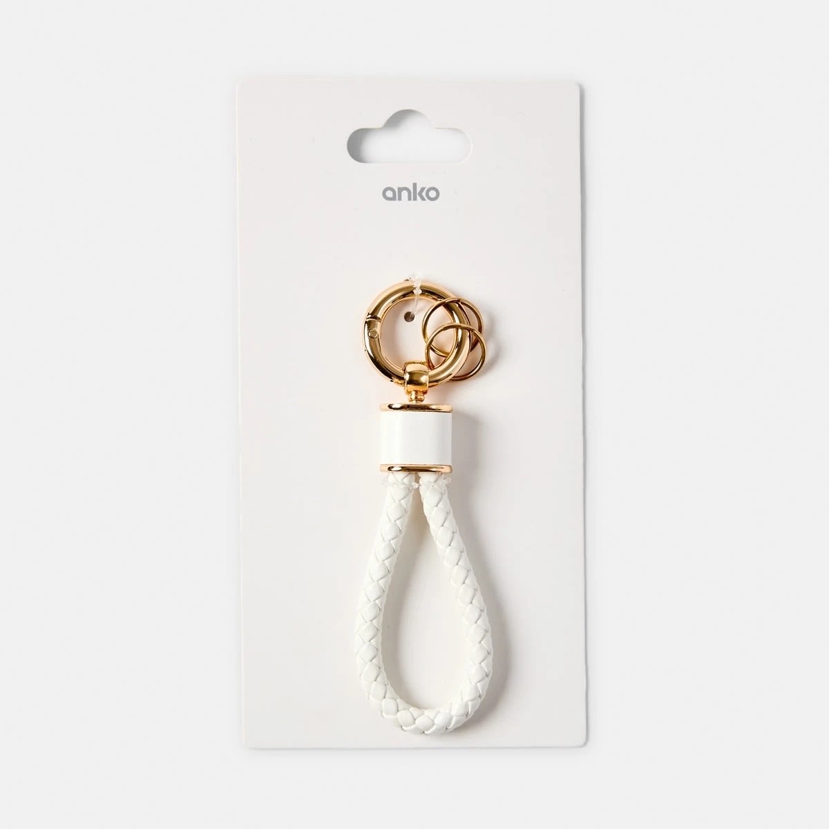 3 PU Loop Keyring - Gold Tone and White, 3 of 3