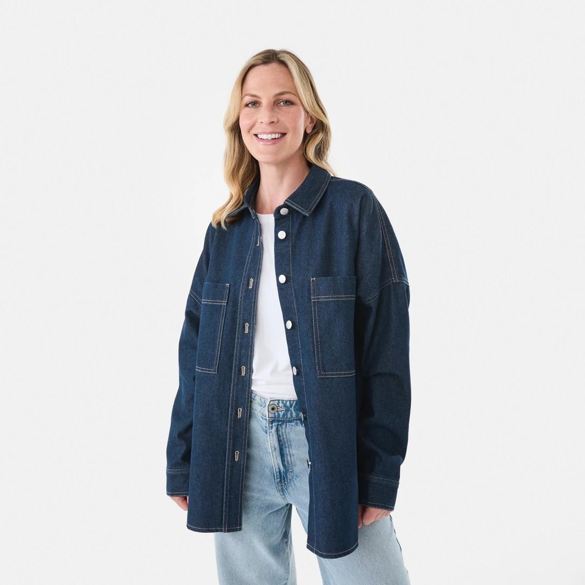 1 Long Sleeve Denim Shirt Dark Wash, 1 of 8