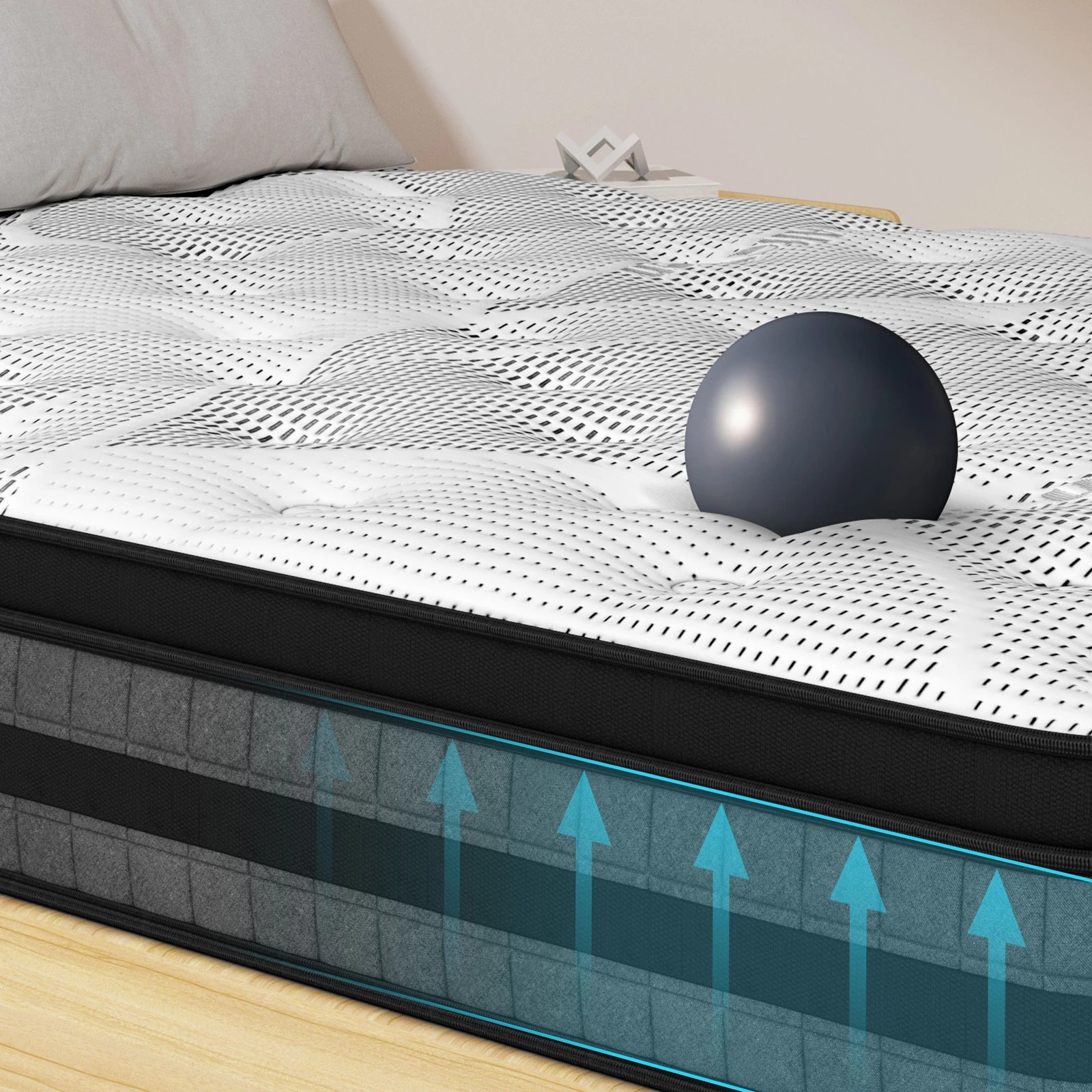 6 Alfordson Mattress Bonnell Spring Euro Top Medium Firm Memory Foam 22cm - Queen Bed, 6 of 9