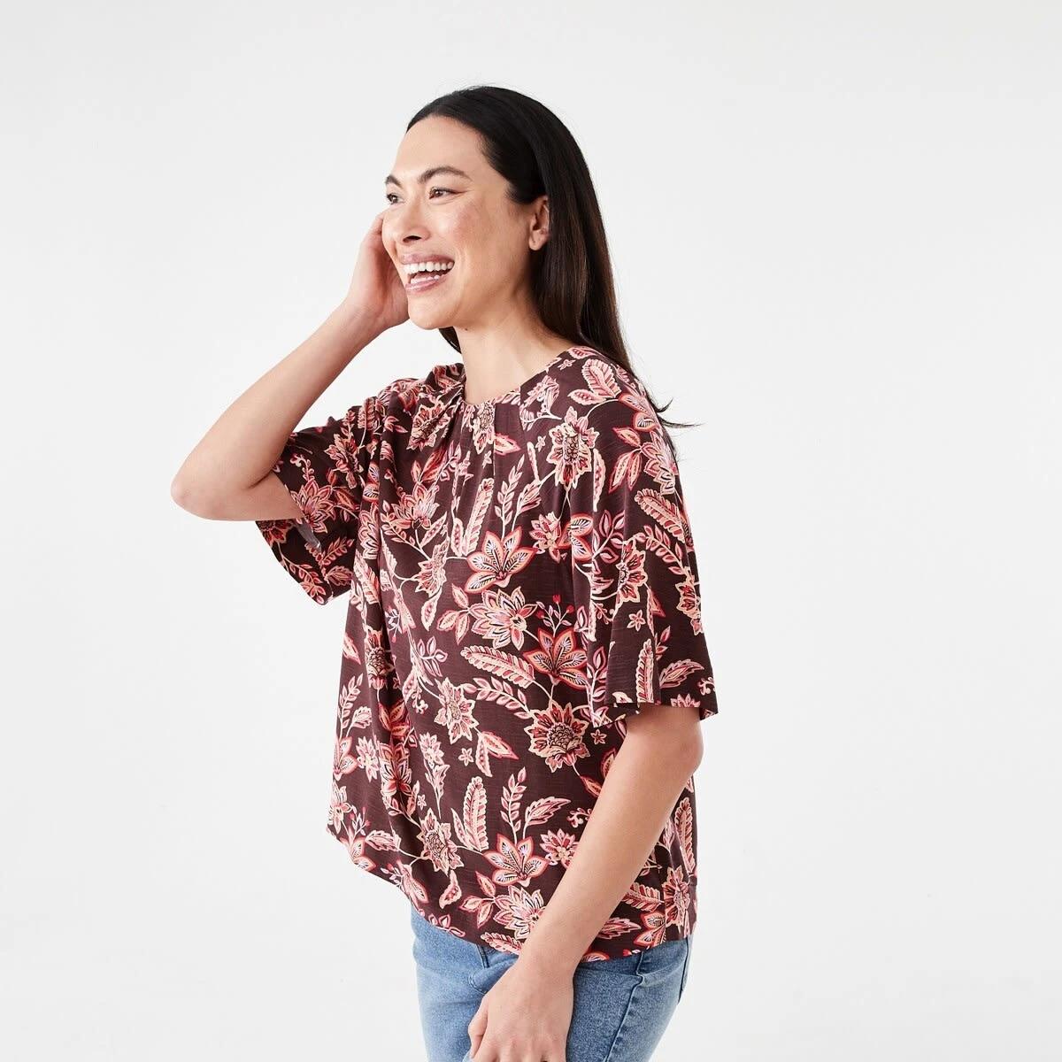 2 Short Sleeve Tuck Top CHINTZ WARM MULBERRY, 2 of 6