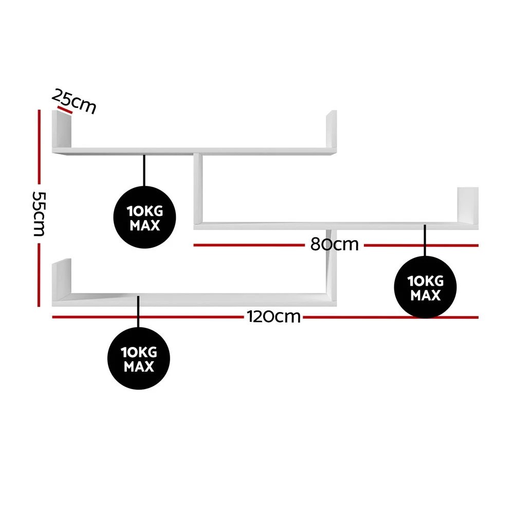 2 Artiss Floating Wall Shelf 3 Tier - White, 2 of 7