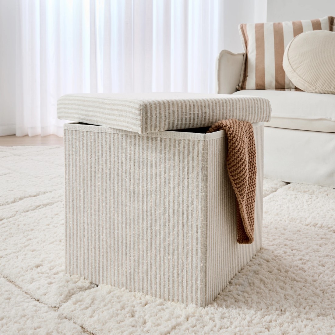 1 Square Storage Ottoman - Beige, 1 of 9