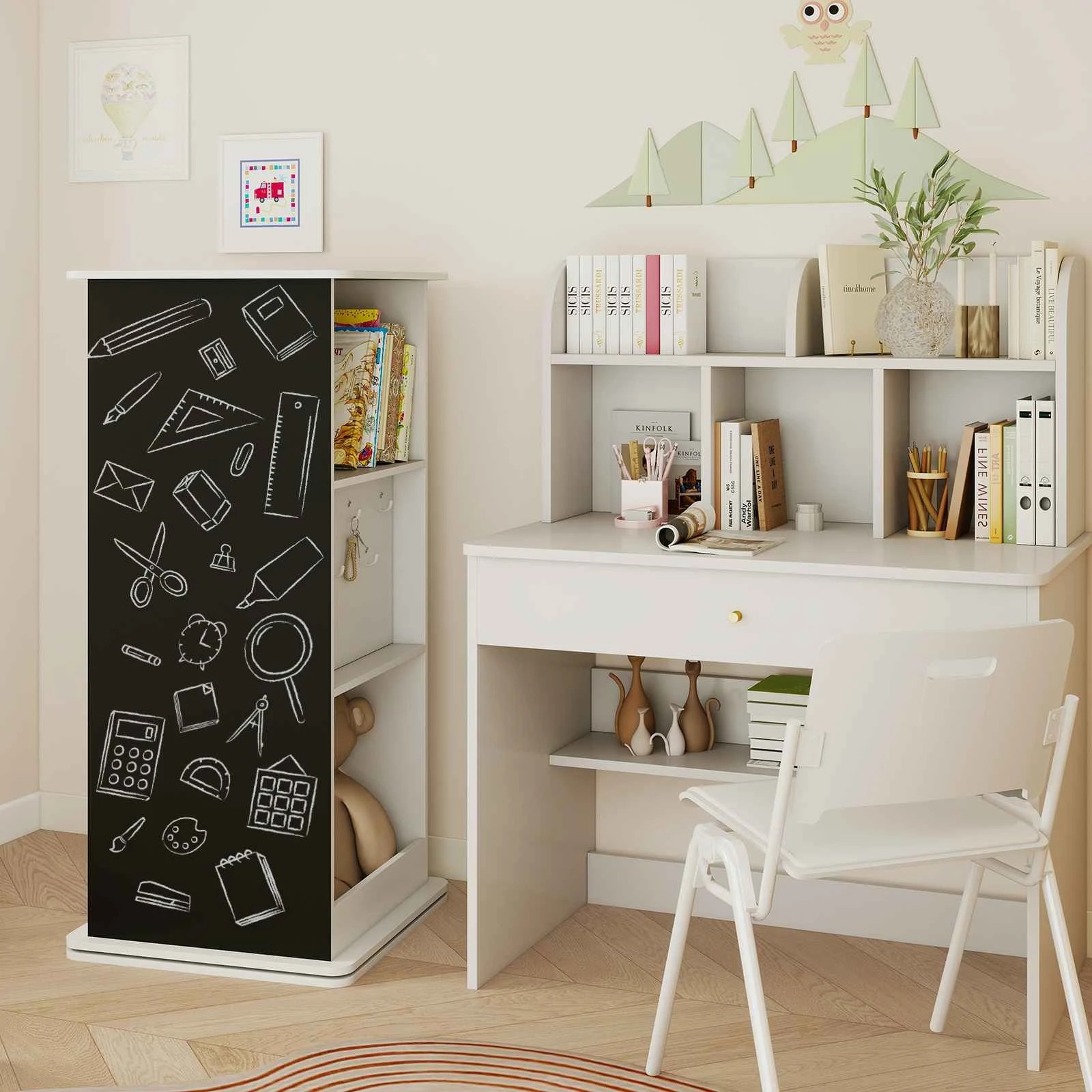 3 Costway Bookshelf Bookcase Dressing Mirror w/Hooks - White, 3 of 3