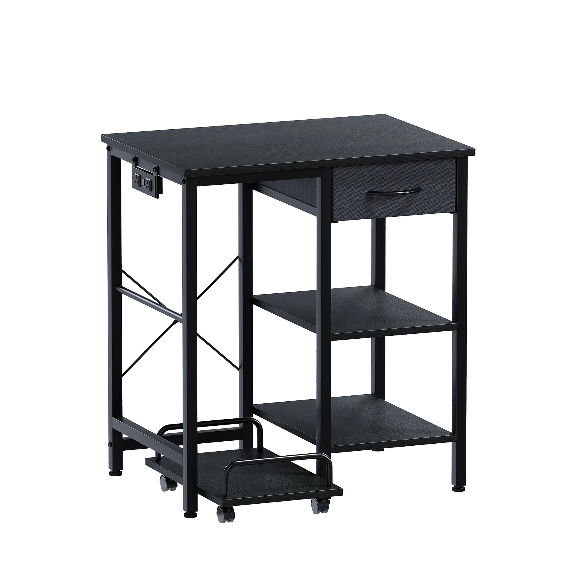 1 Advwin Printer Stand with Pull Out Shredder Shelf Charging Station Fabric Drawer Open Shelves - Black, 1 of 9