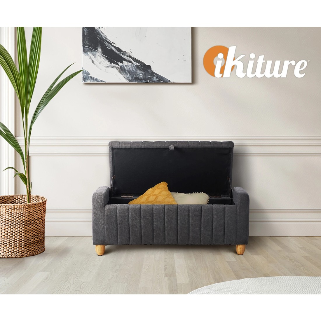 7 Oikiture Storage Ottoman Couch Stripe Linen - Grey, 7 of 10