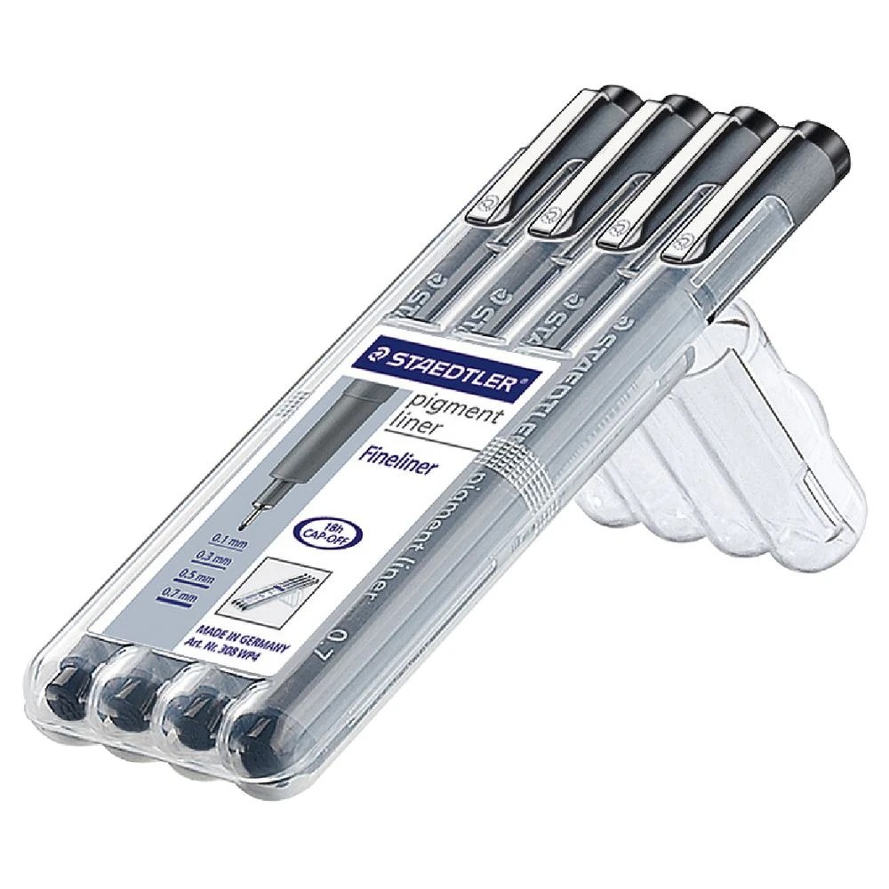 2 Staedtler Pigment Liners Assorted Nibs Black 4 Pack, 2 of 5