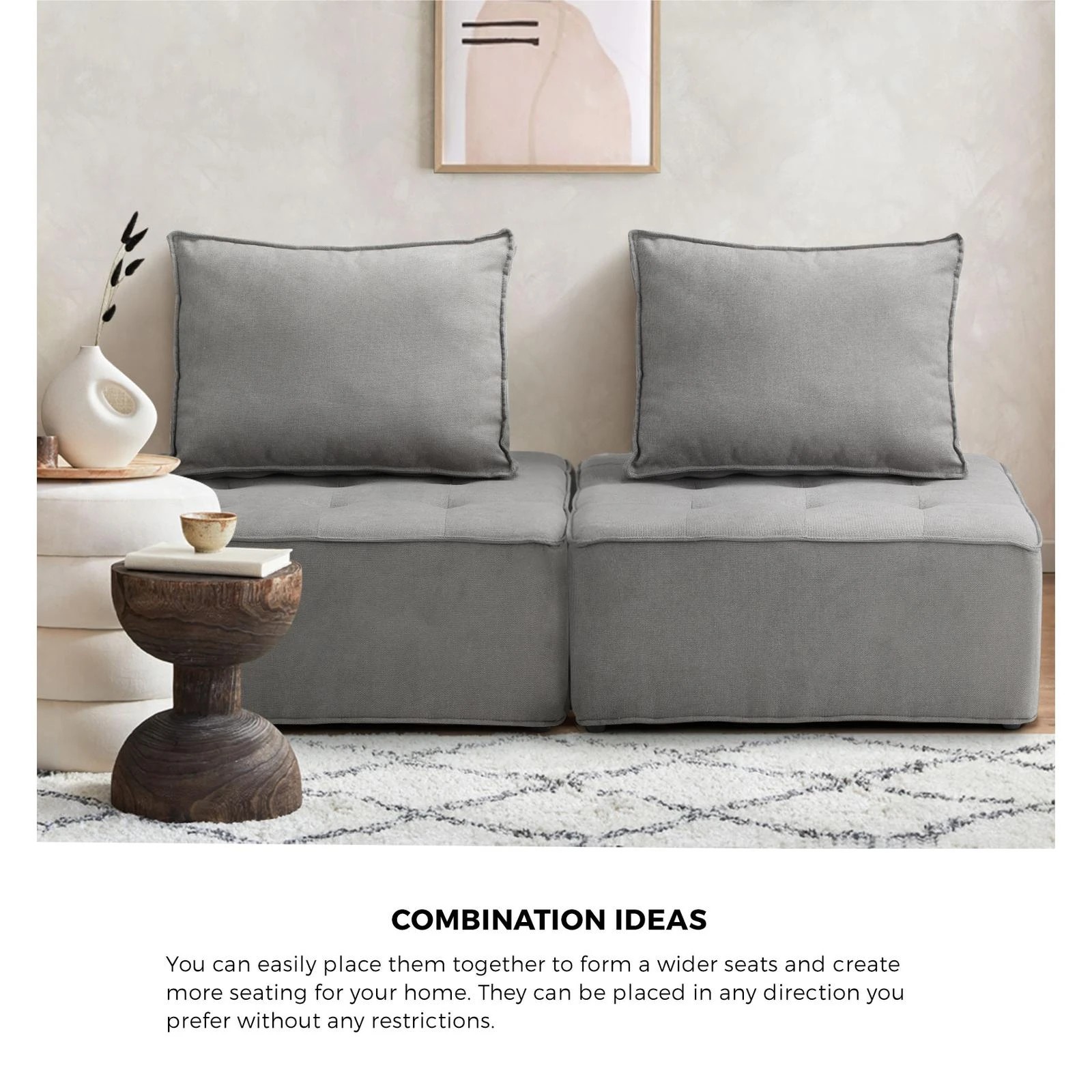 3 Oikiture 1pc Modular Sofa Lounge Chair Armless Tofu Back Linen
 - Grey, 3 of 10