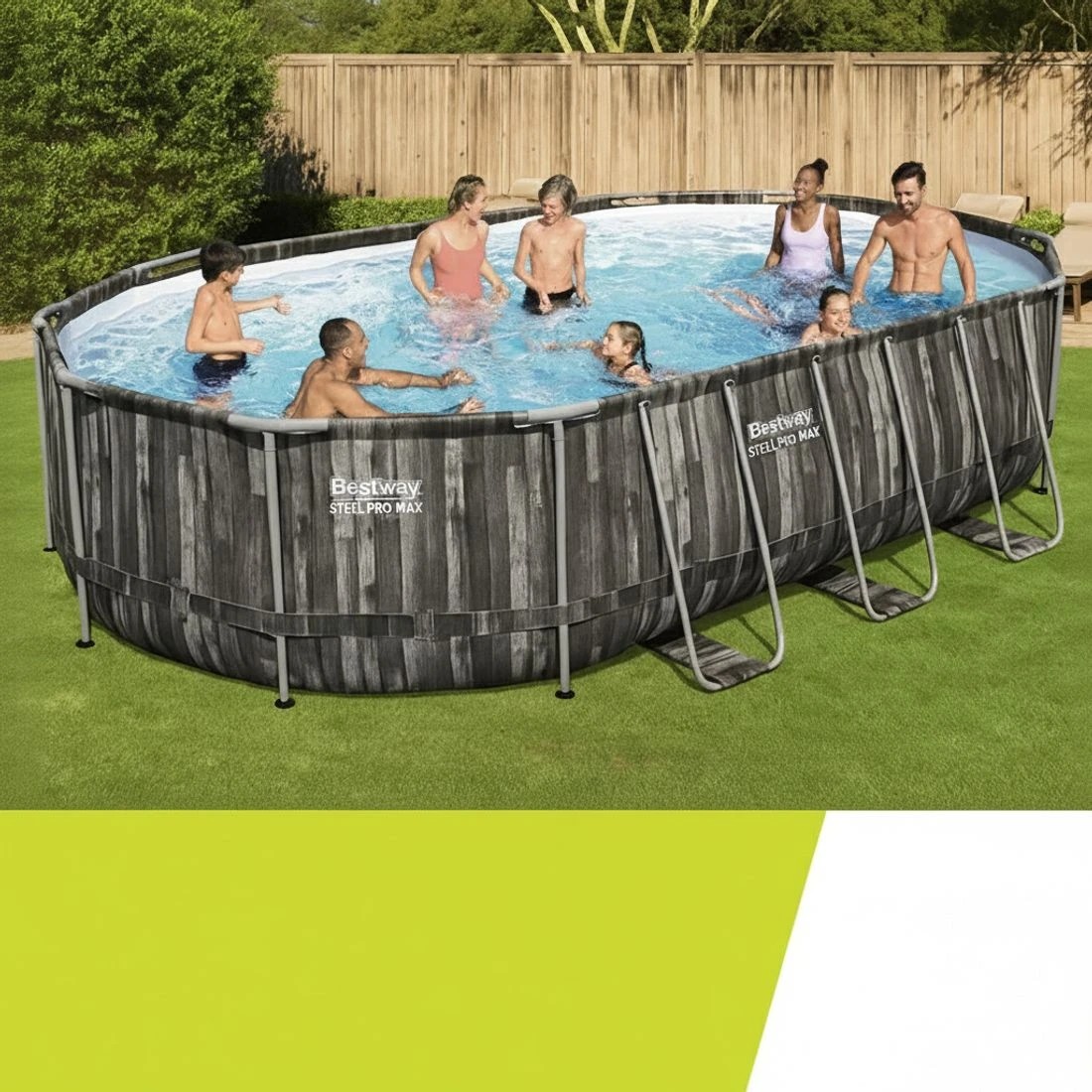 4 Bestway Swimming Pool Steel Frame Pool Set 6.1x3.66m w/ Filter Pump Ladder Cover - Grey, 4 of 6