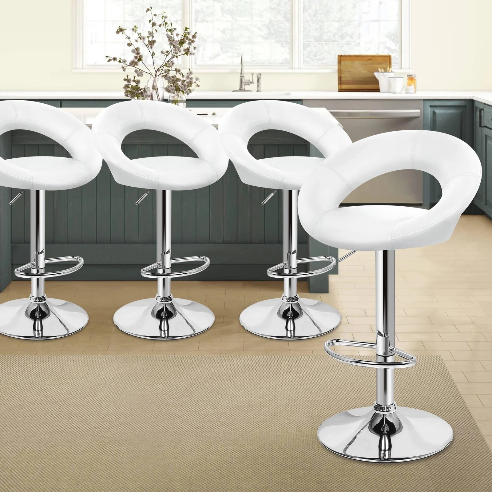 3 Alfordson 4x Bar Stools Ovadia Kitchen Swivel Chair Leather Gas Lift - White, 3 of 7