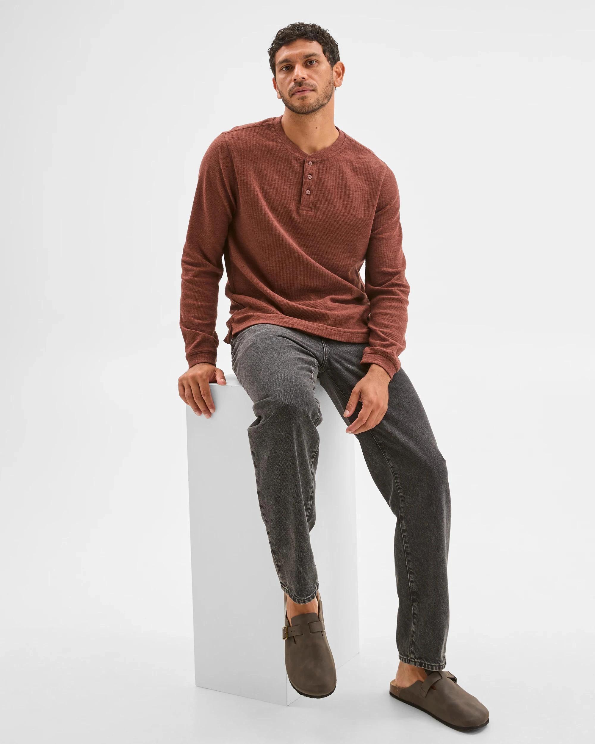 2 Target Australian Cotton Waffle Henley T-Shirt OXBLOOD MARLE, 2 of 6