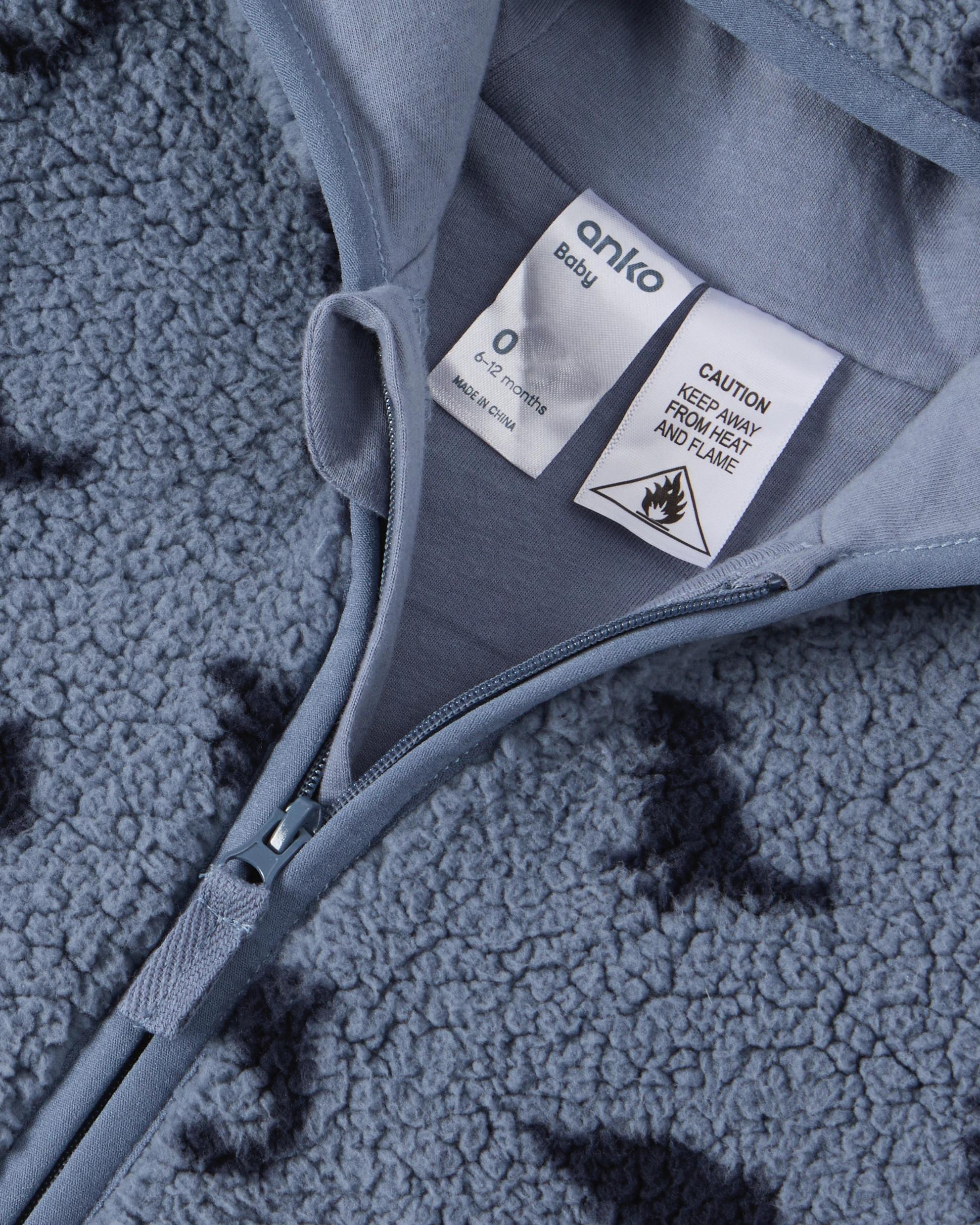 3 Printed Fluffy Pramsuit Blu Dino, 3 of 4