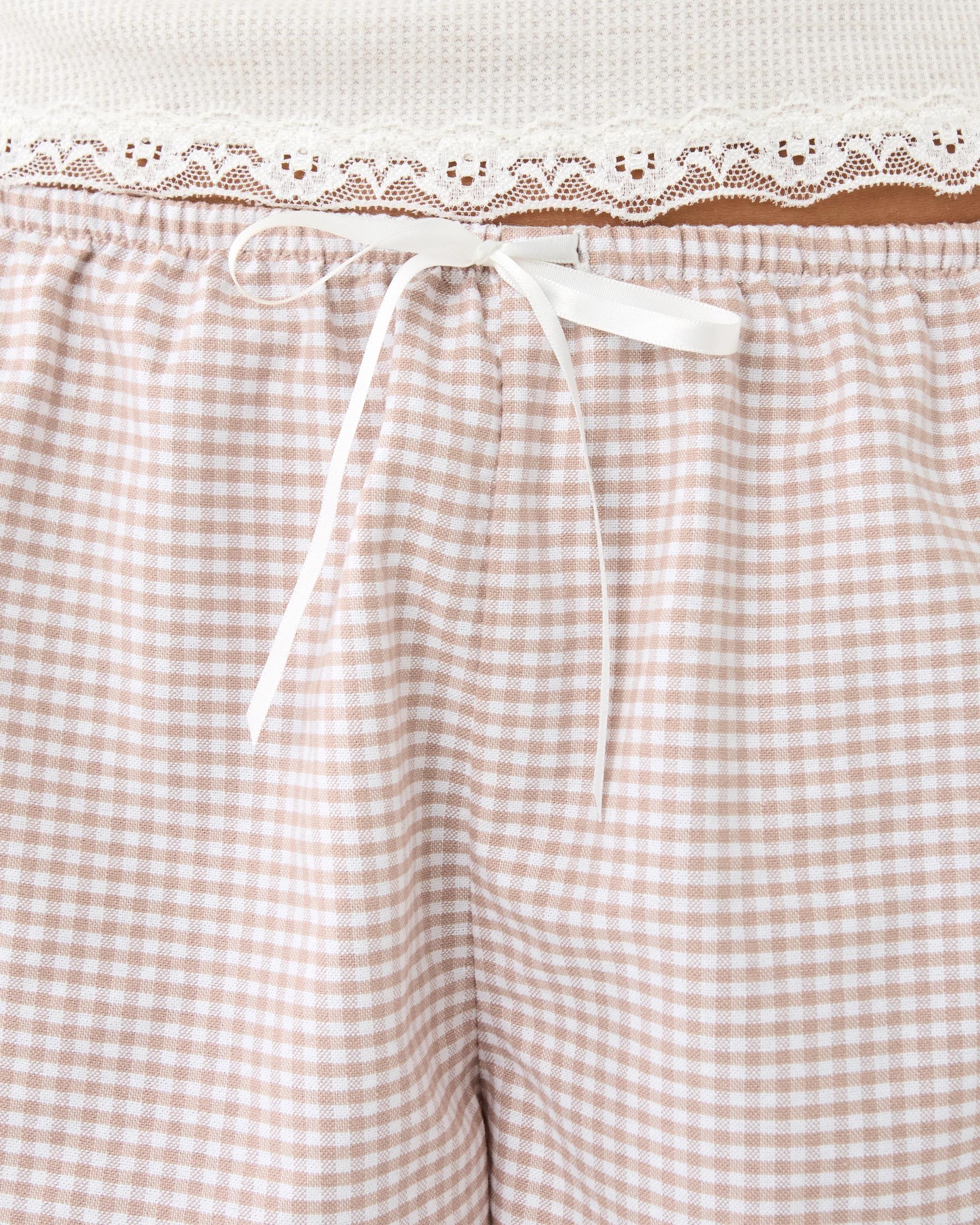 5 Cotton Yarn Dyed Lace Trim Woven Shorts Brown Ging, 5 of 8