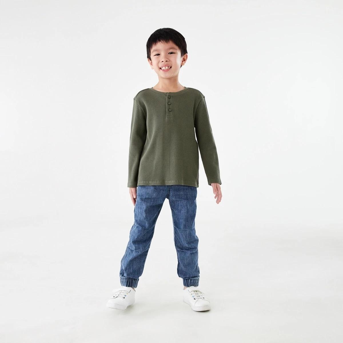 5 Waffle Henley Long Sleeve T-shirt Army, 5 of 8