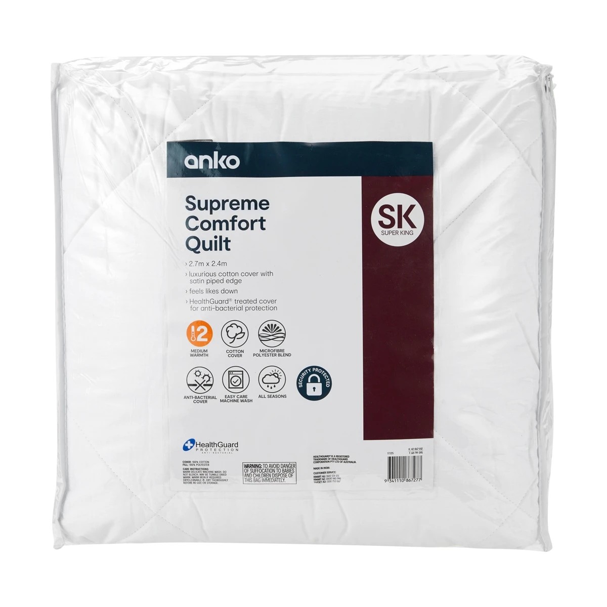 1 Supreme Comfort Quilt - Super King Bed, White, 1 of 3