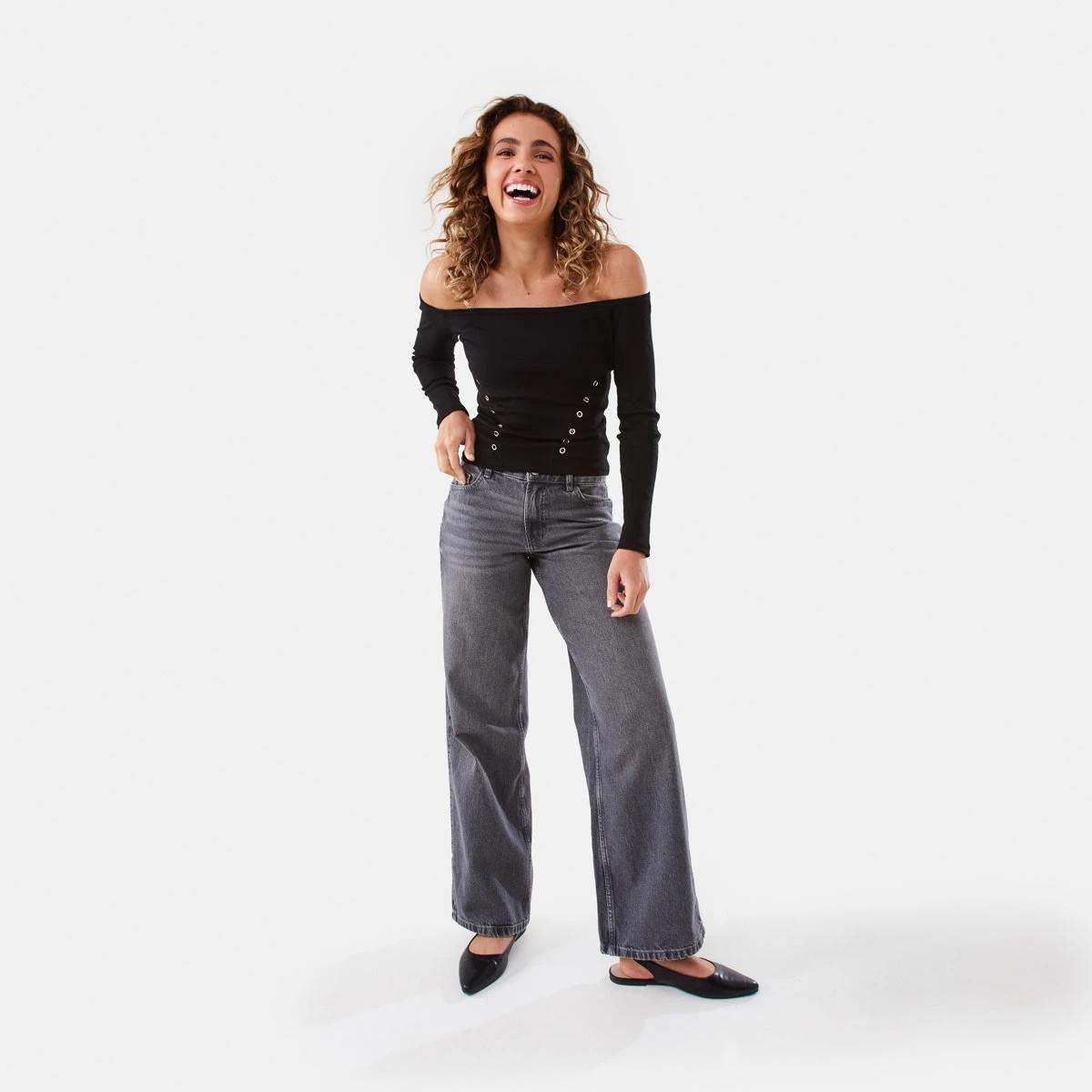 2 Long Sleeve Stud Detail Top Black, 2 of 8