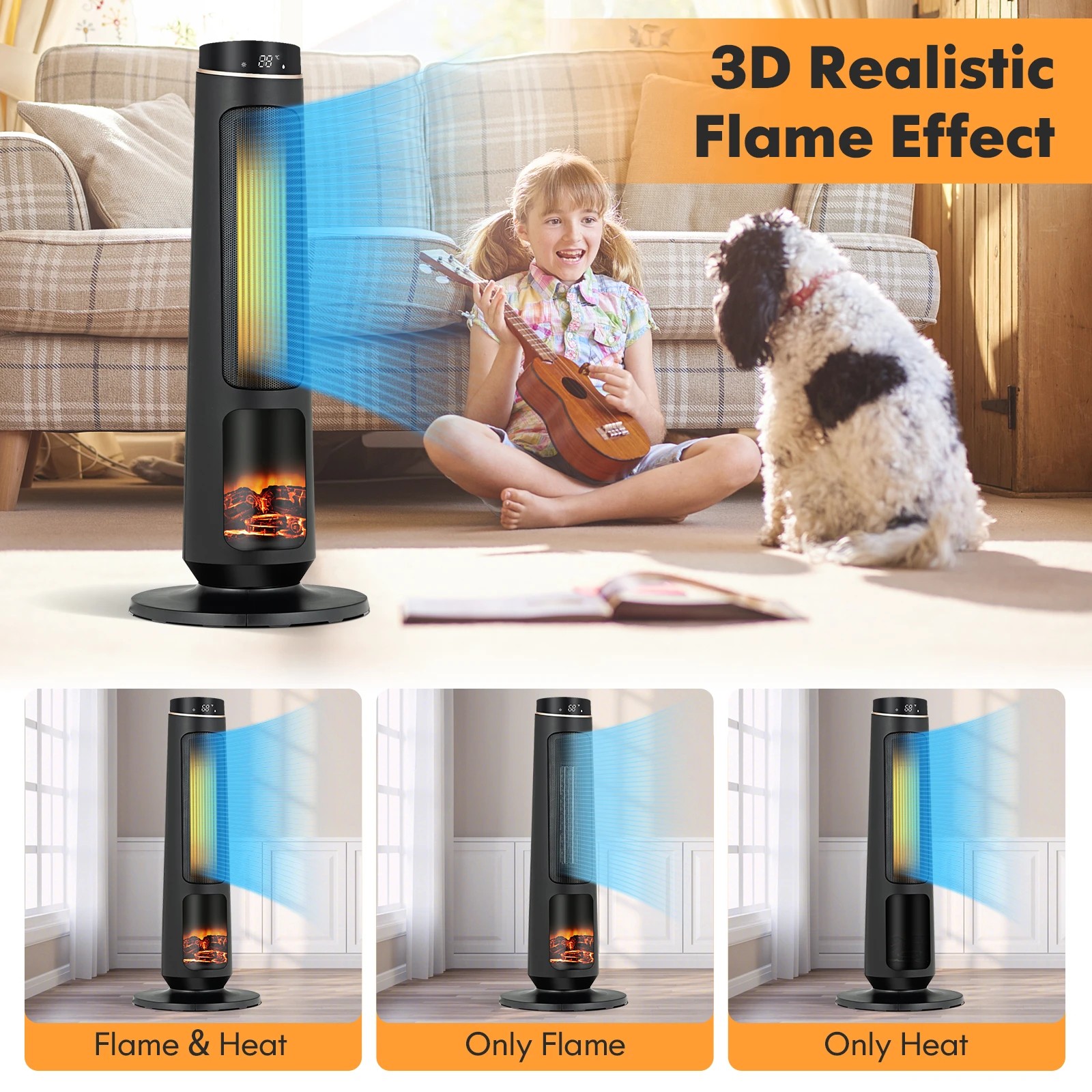 2 Costway 2500W Ceramic Tower Electric Heater w/Remote Control Indoor, 2 of 2