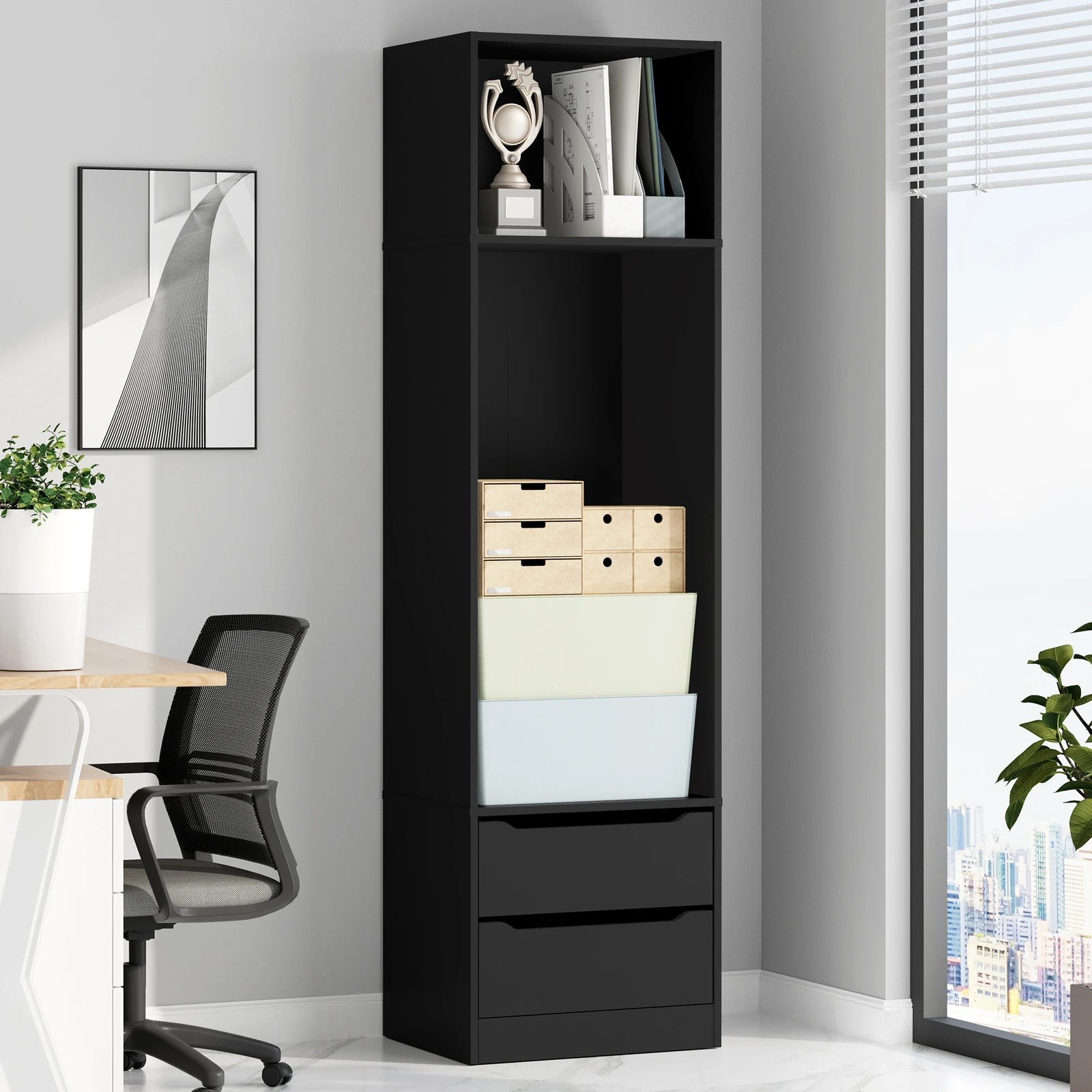 2 Alfordson Chest of 2 Drawers Office Storage Cabinet Tallboy Bedroom - Black, 2 of 10