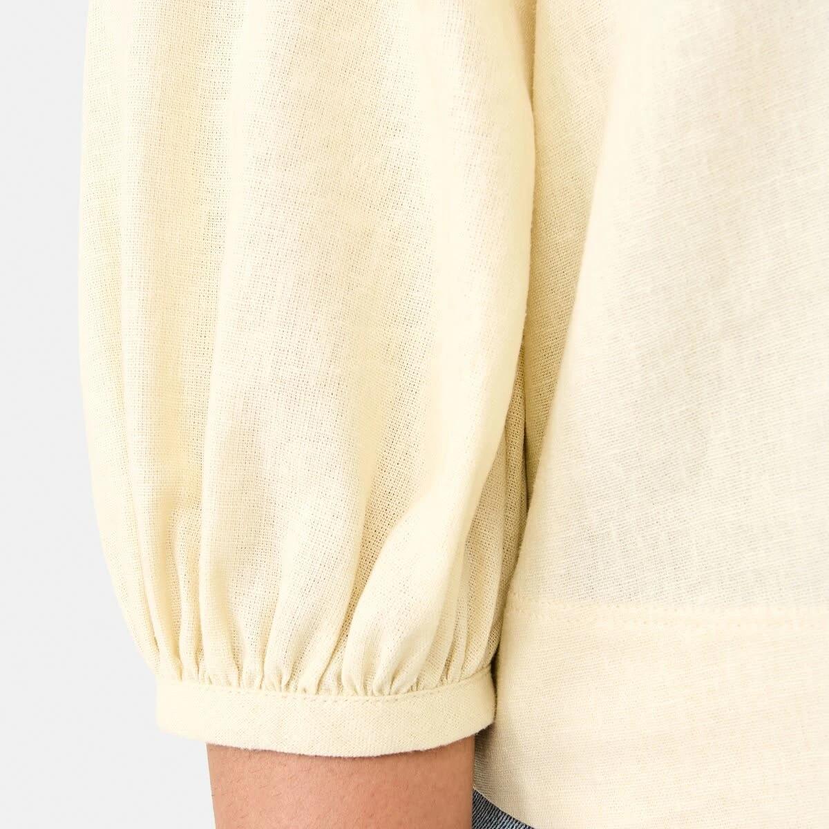 6 Long Sleeve Linen Blend Top Ylw Straw, 6 of 7