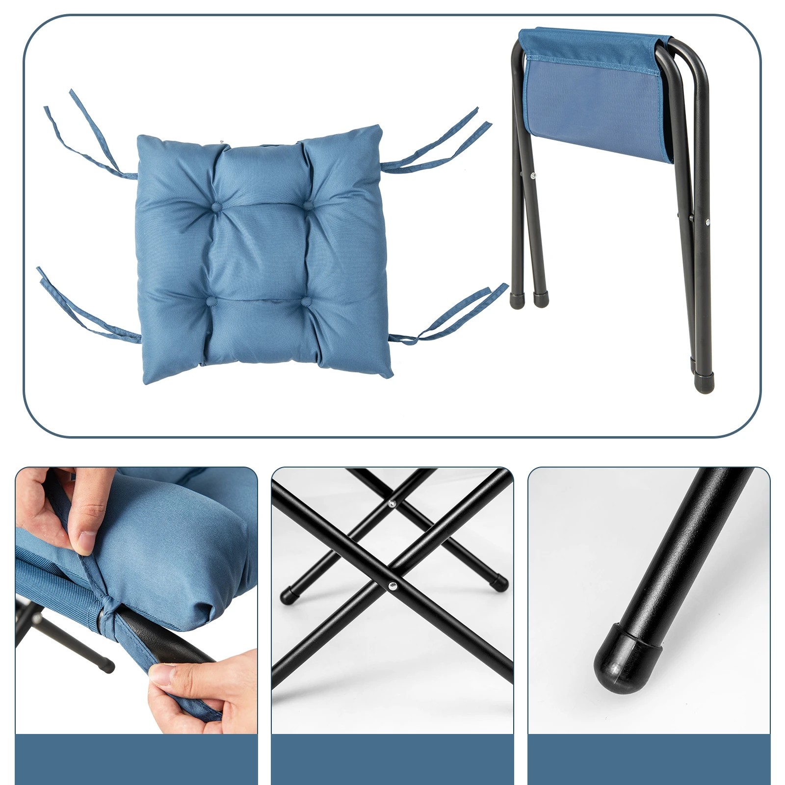 4 Costway Modern Armchair Lounge Chair Ottoman Upholstered Sofa Accent Chair w/Footstool - Blue, 4 of 6