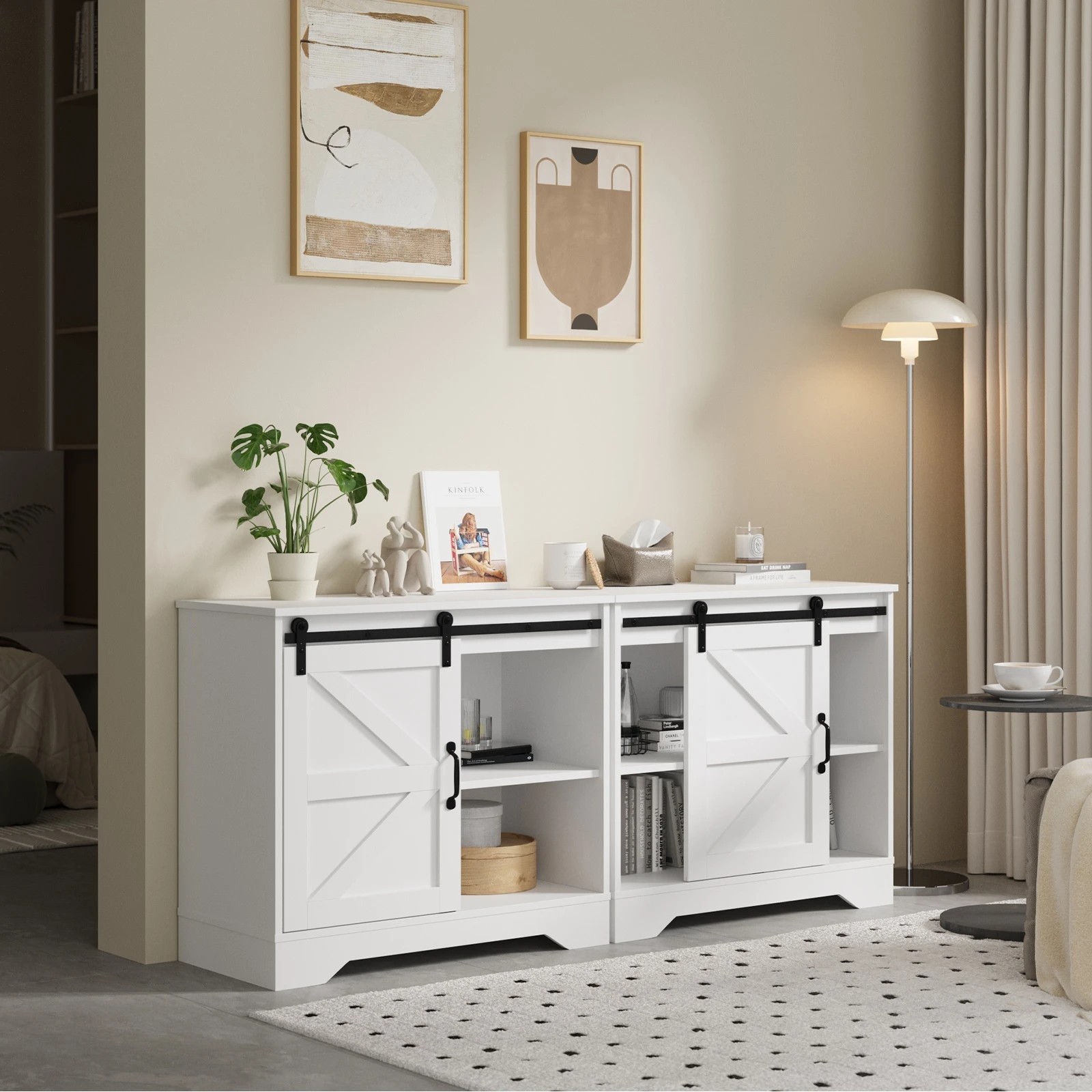 4 Oikiture 2x Buffet Sideboard Storage Cabinet Sliding Door - White, 4 of 9
