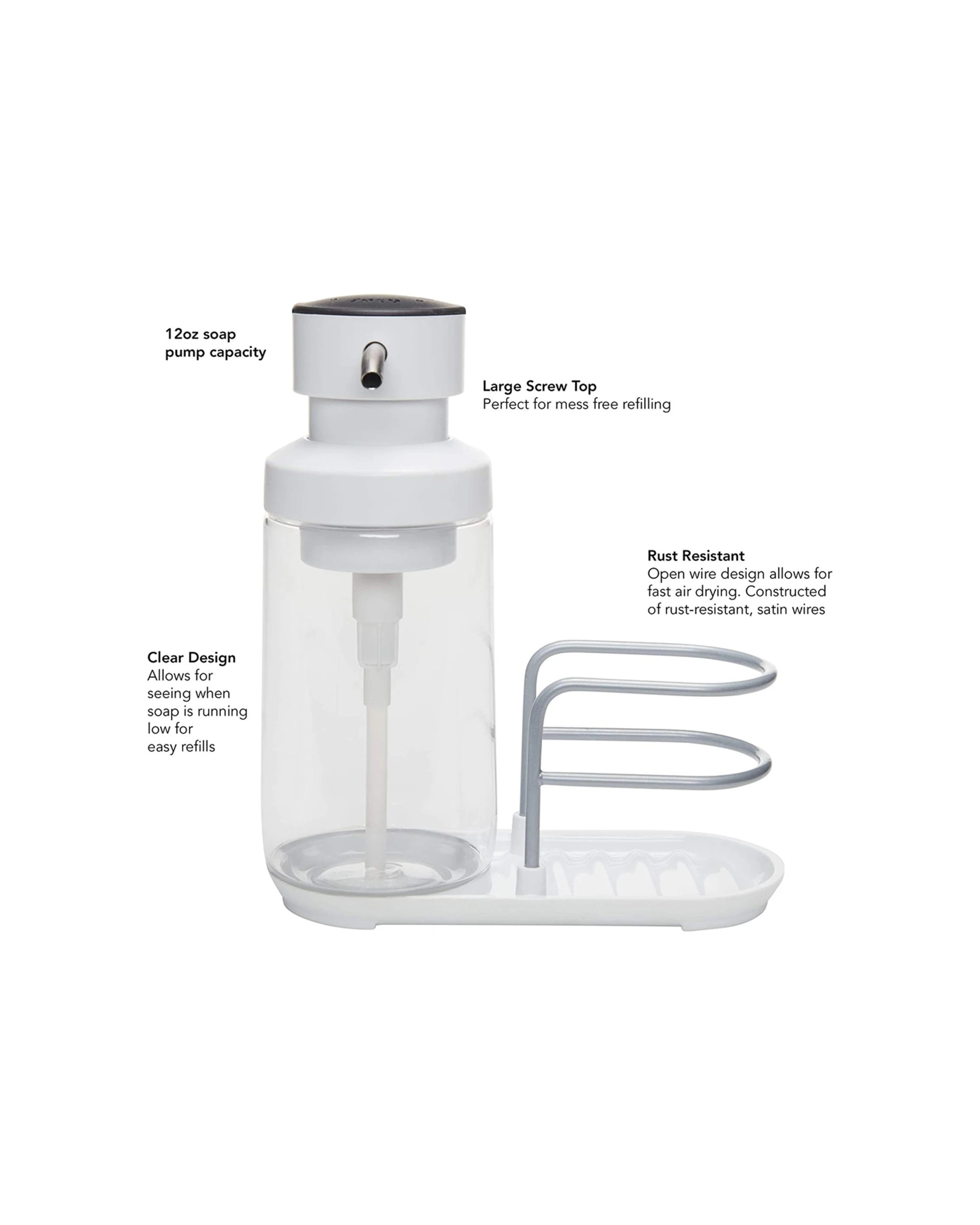 4 Kitchenaid Soap Pump Caddy With Wide Opening Clear Bottle And Water Tray - White, 4 of 4