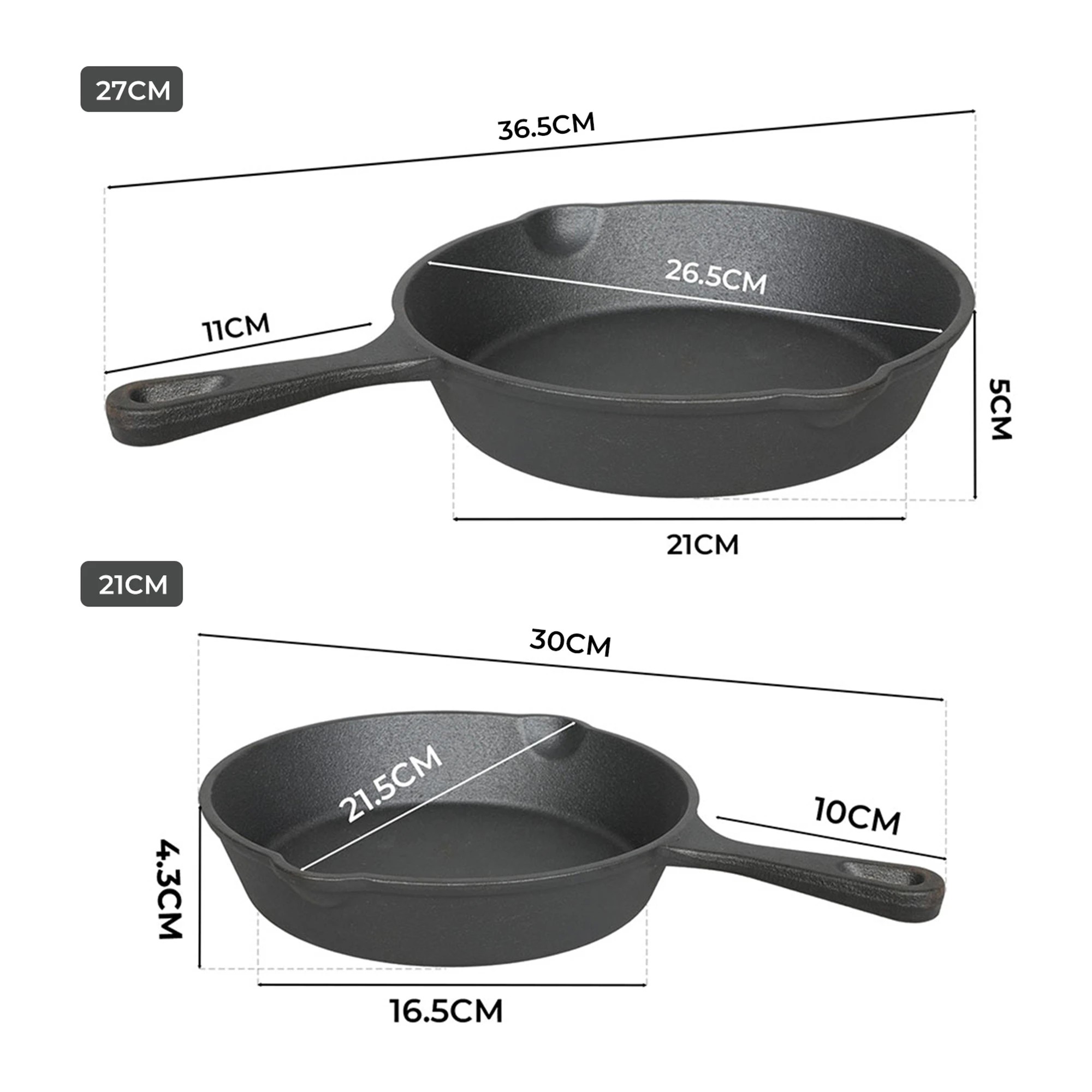 3 Toque 21Cm And 27Cm Cast Iron Frying Pan Set, 3 of 9