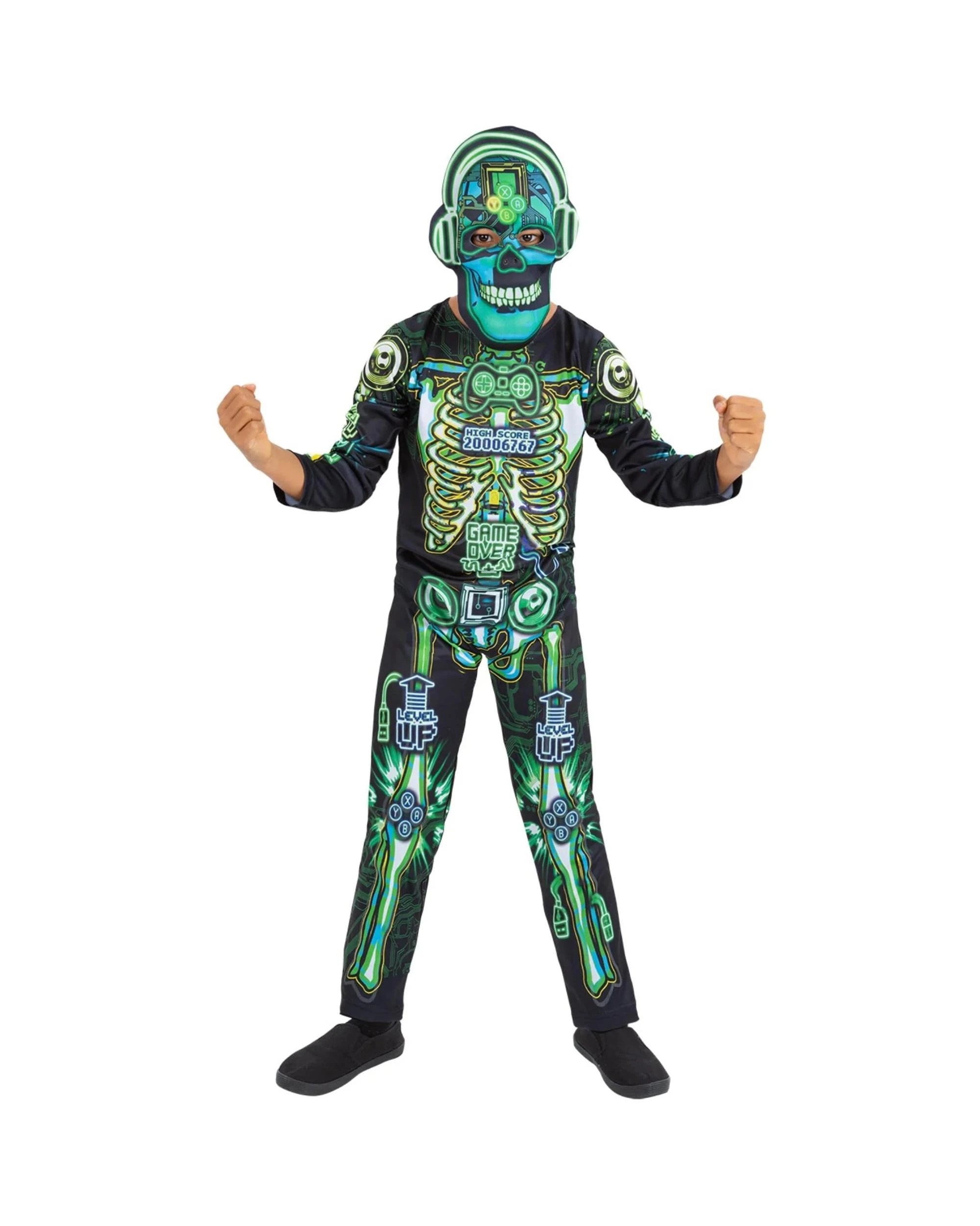 2 Glow in the Dark Skeleton Gamer Child Costume Size S 4-6 Years, 2 of 3