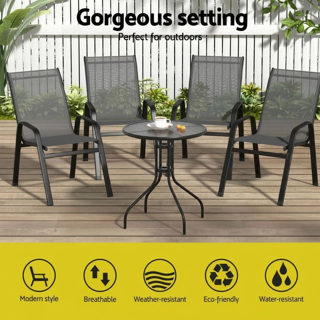 4 Gardeon 4PC Outdoor Dining Chairs Stackable Lounge Chair Patio Furniture - Grey, 4 of 6