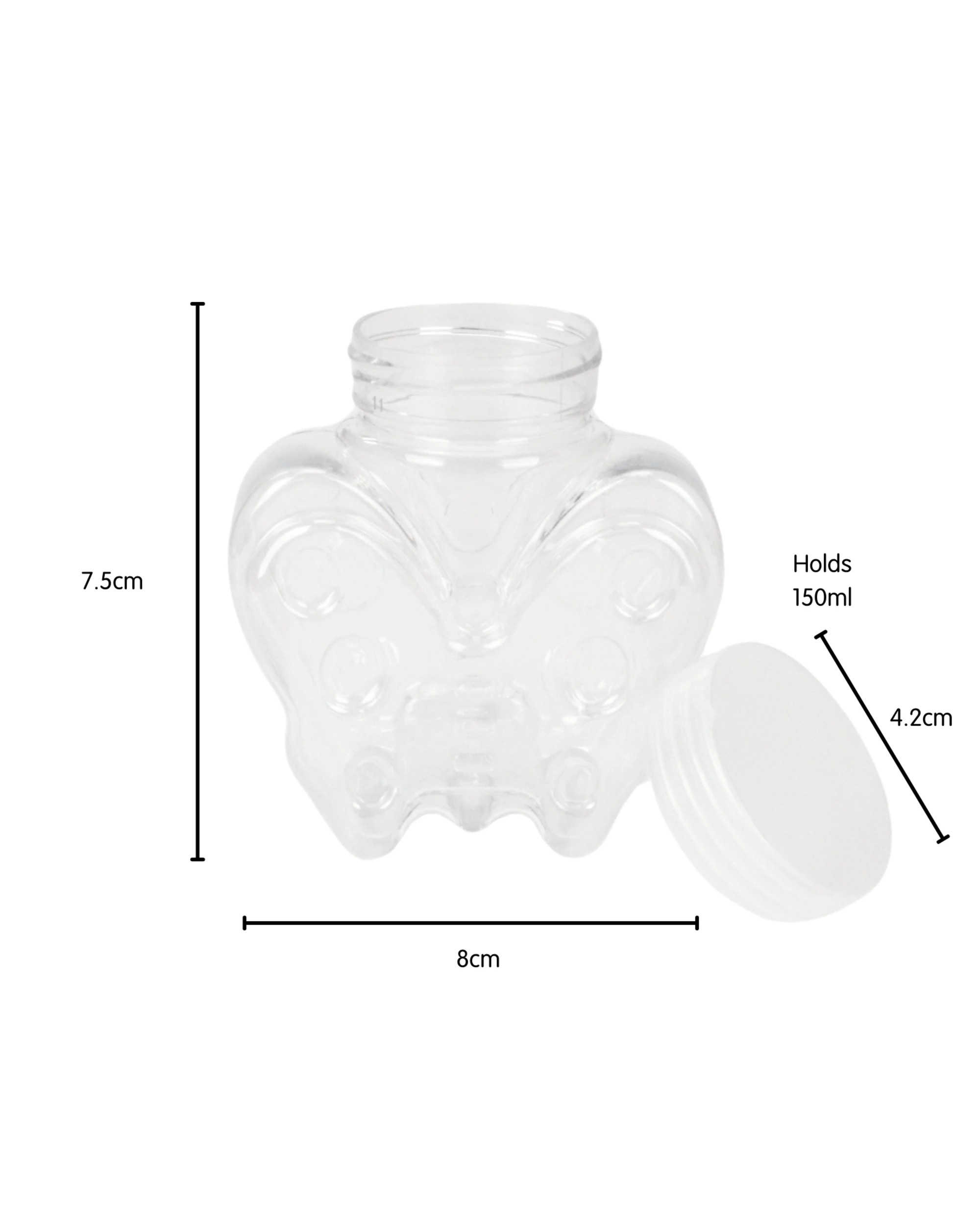 3 Party Maker Plastic Butterfly Screw Top Jar 150ml - Clear, 3 of 3
