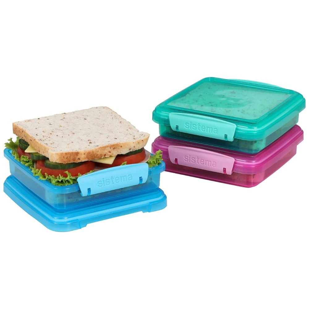 3 Sistema Sandwich Box To Go 450mL 3Pk Pink/Blue/Teal, 3 of 3