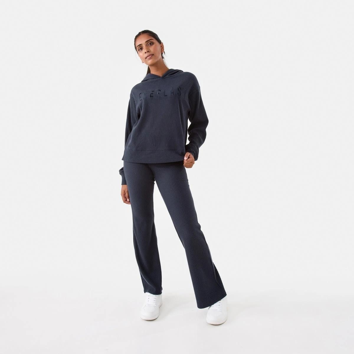 2 Everlast Womens Ribbed Luxe Flare Trackpants Wshed Navy, 2 of 5