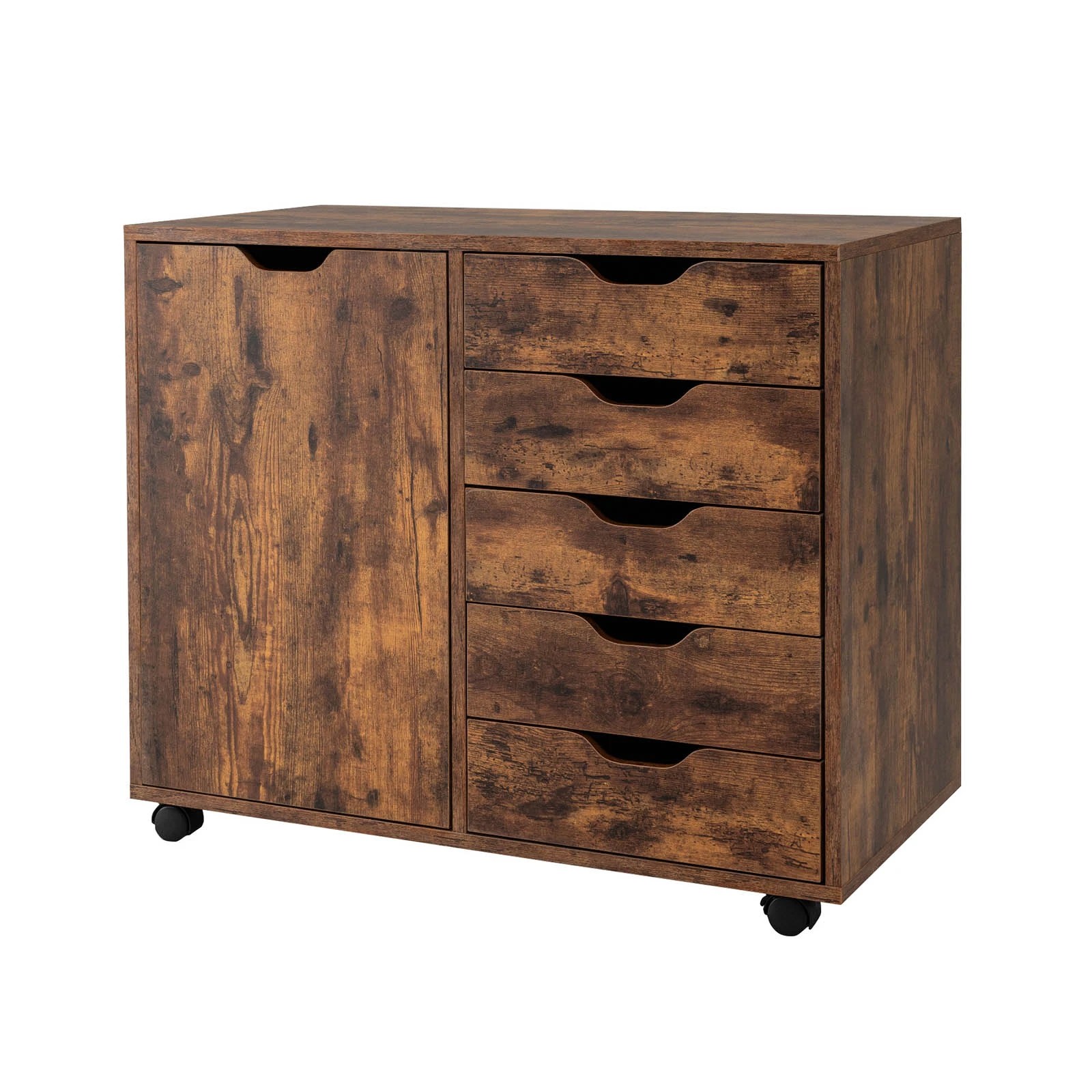 1 Costway 5 Drawer Mobile File Cabinet w/Door Home Office Storage Organizer - Brown, 1 of 1