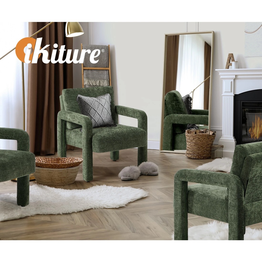 6 Oikiture Armchair Velvet Accent Chairs 1 Seater Lounge Sofa Chair - Green, 6 of 10