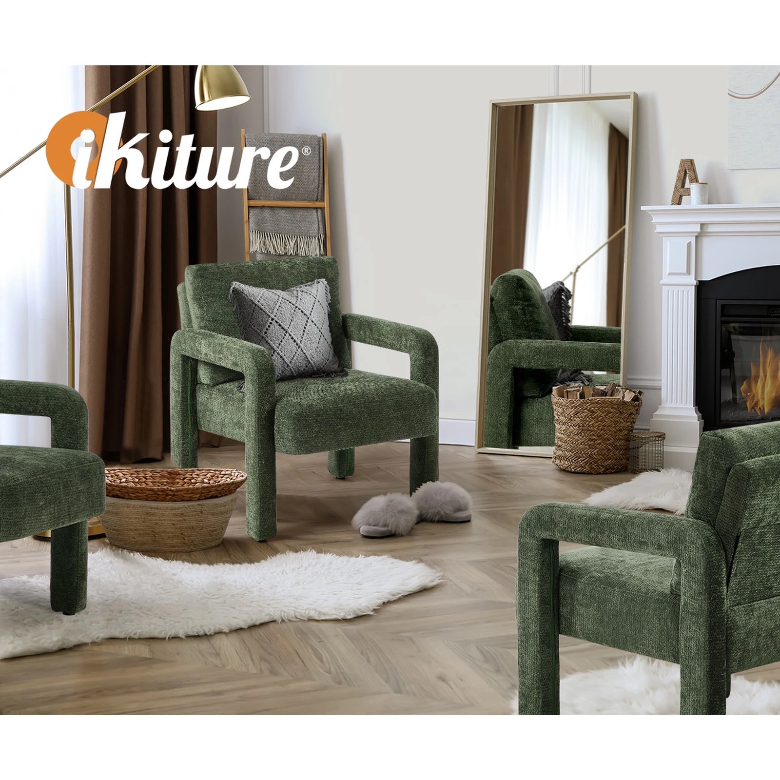 6 Oikiture Armchair Velvet Accent Chairs 1 Seater Lounge Sofa Chair - Green, 6 of 10