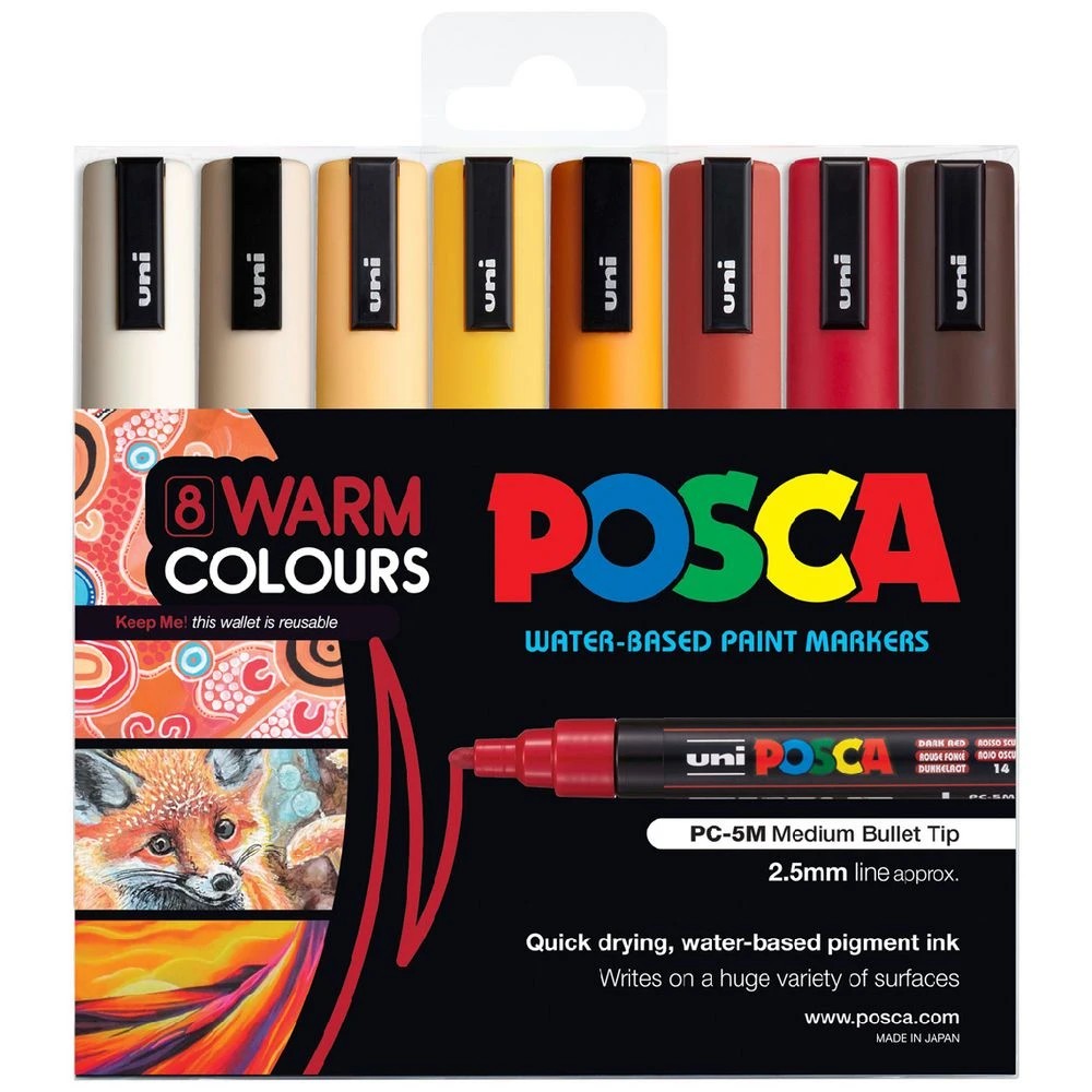 1 POSCA PC5M Paint Markers Warm Colours 8 Pack, 1 of 3