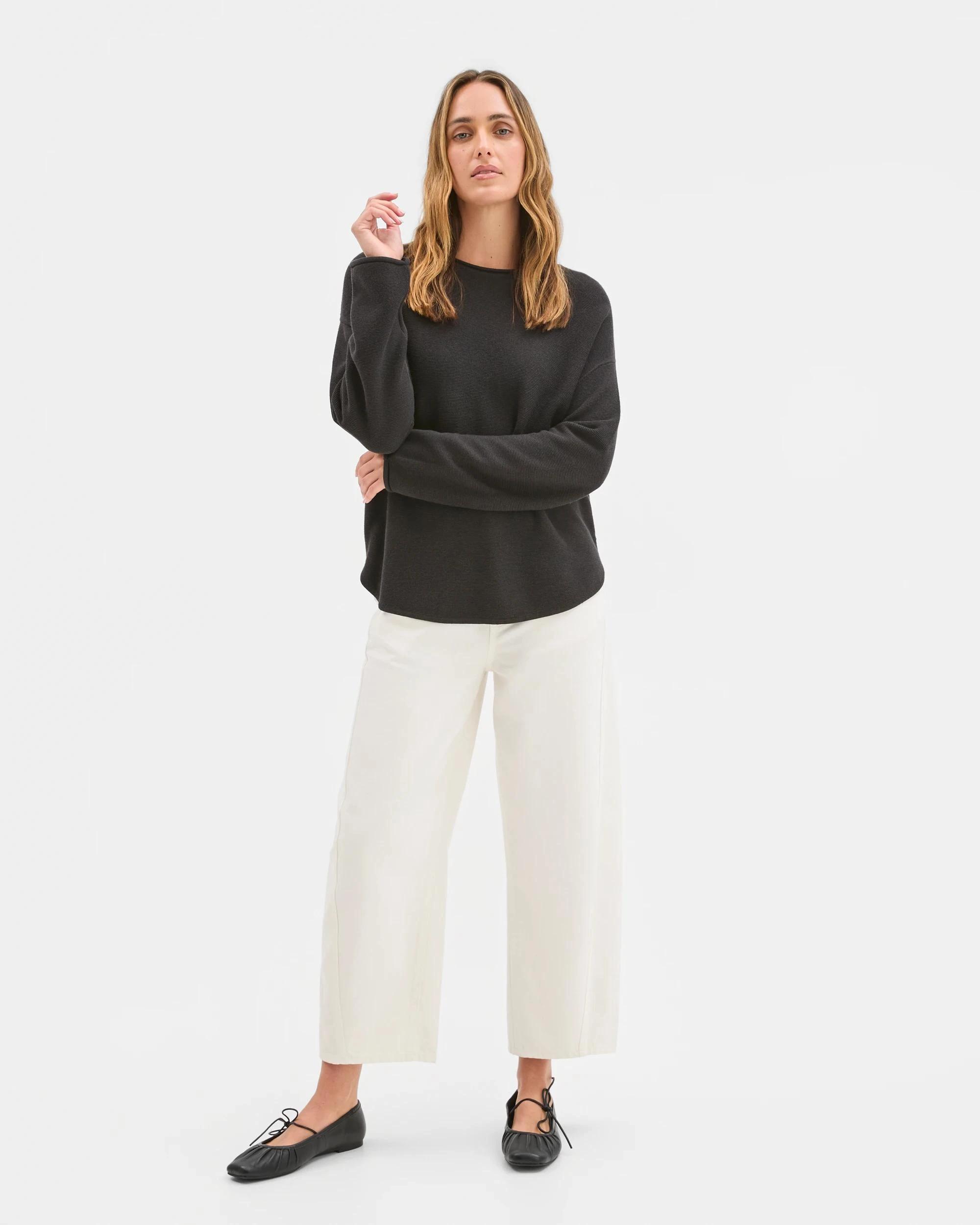 2 Target Woman Australian Cotton Blend Roll Edge Lightweight Sweater BLACK, 2 of 5