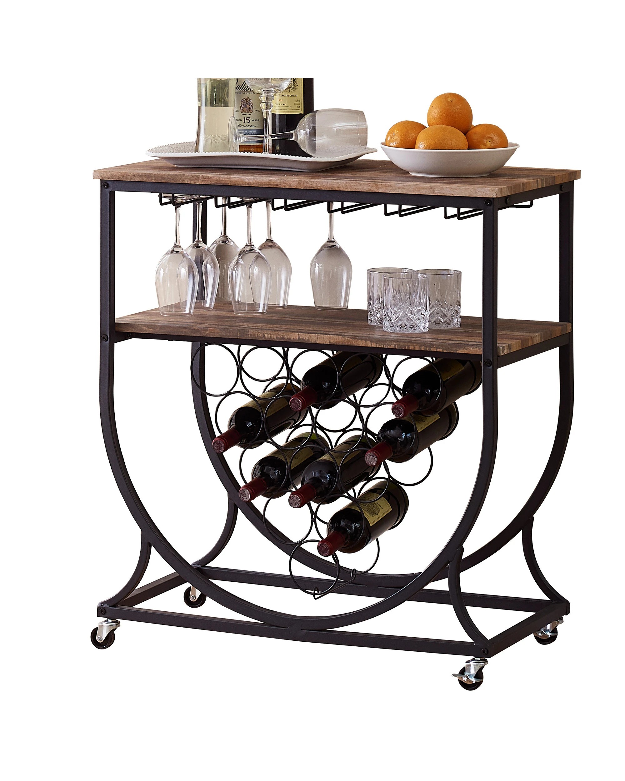 1 IHOMDEC Wine Rack Cart with Glass Holder - Black, 1 of 4