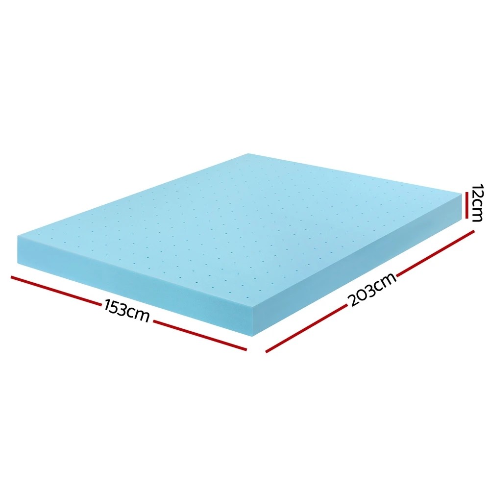 2 Giselle 12cm Memory Foam Mattress Topper Ventilated Cool Gel Bamboo Cover Queen - Queen Bed - Blue, 2 of 10