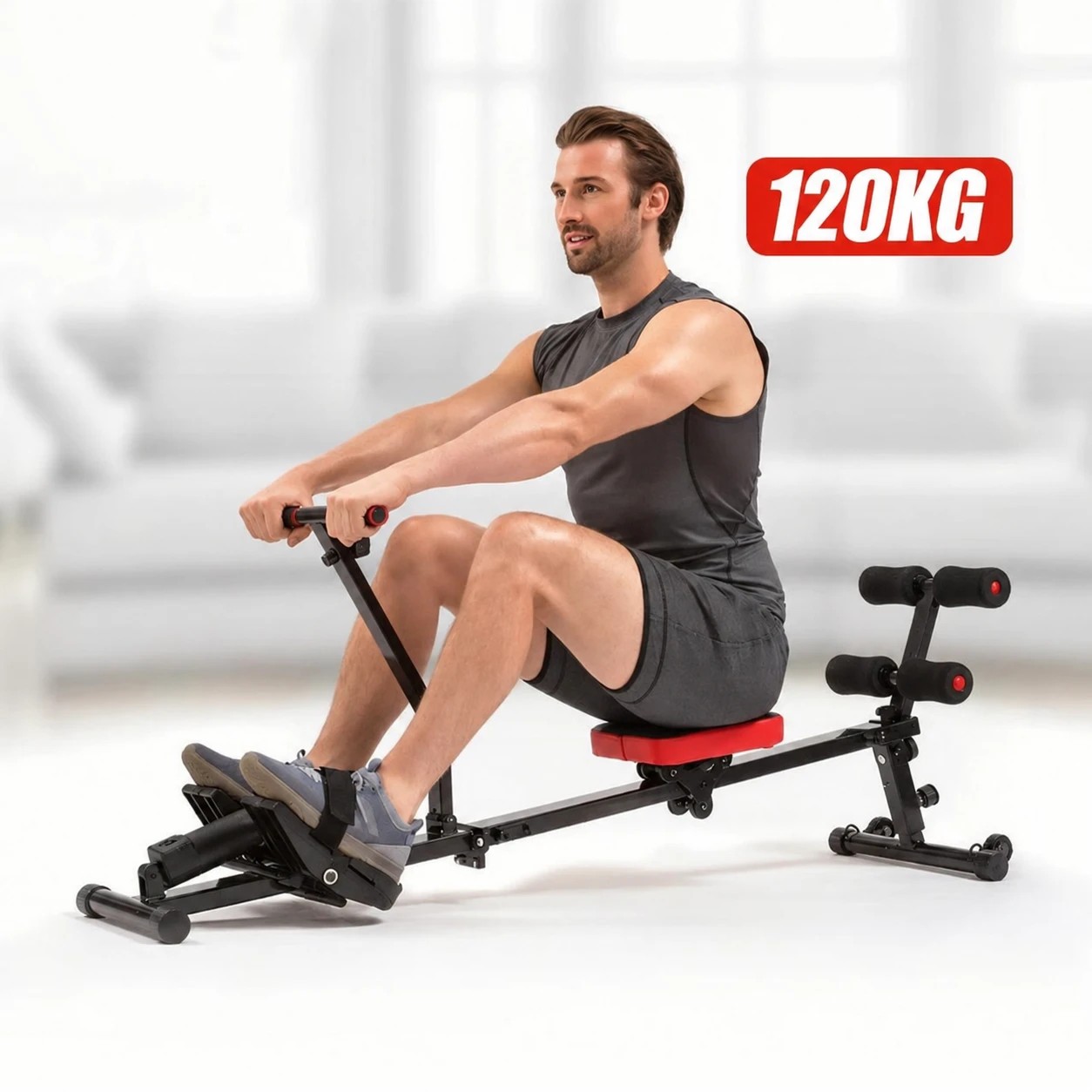 2 Fitness Master Resistance Water Rowing Machine Rower Cardio Hydraulic 12 Level, 2 of 10