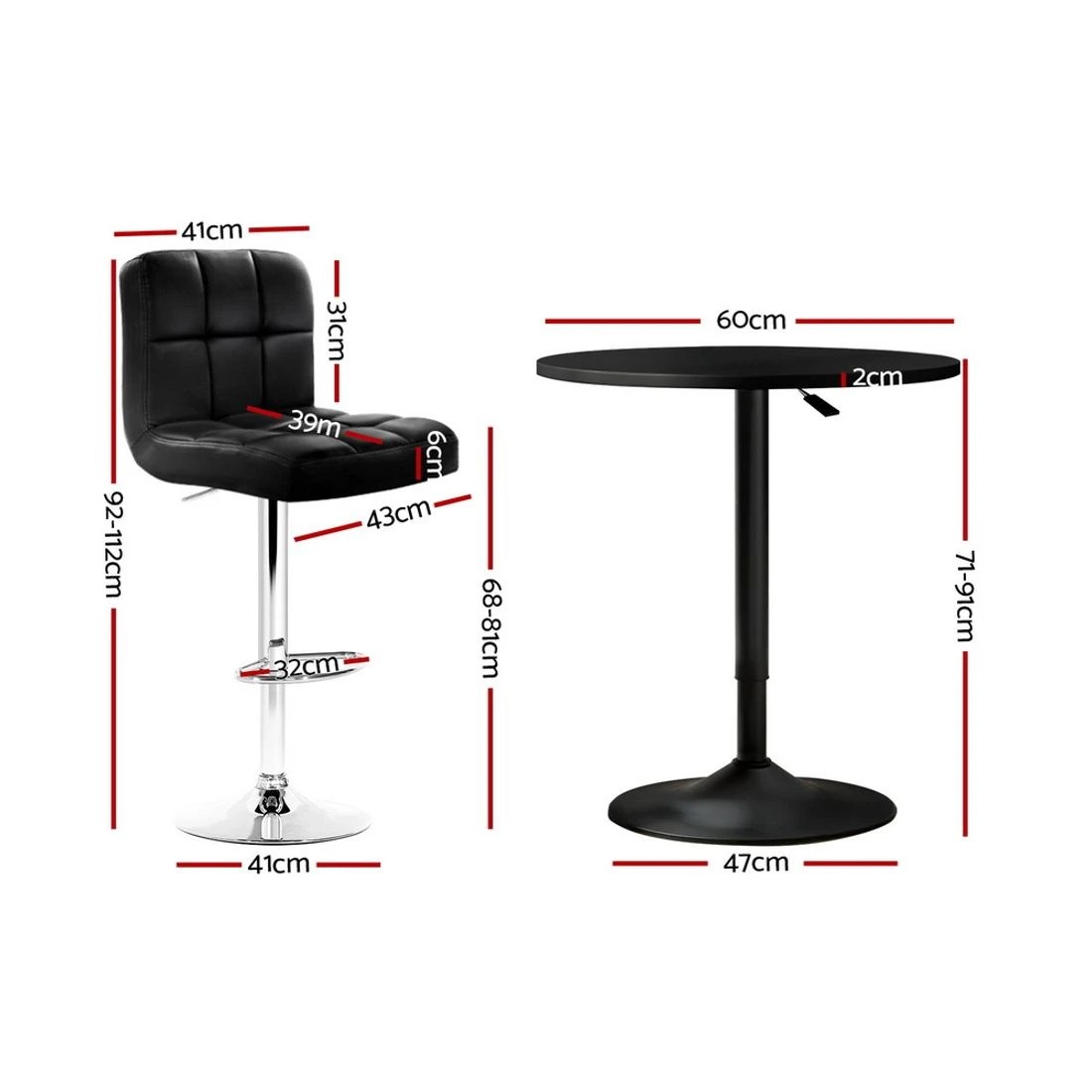 2 Artiss Bar Table and Stools Set Dining Desk Kitchen Chairs Cafe Pub - Black, 2 of 7