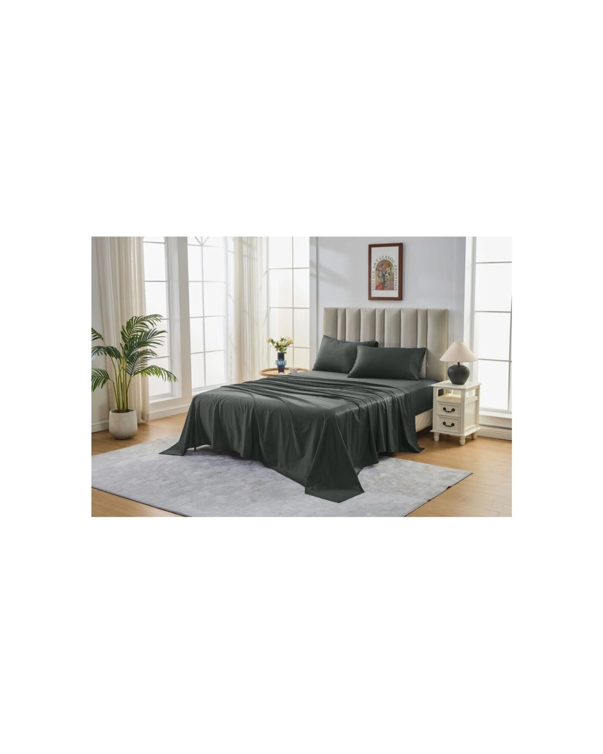 4 Grosvenor House Egyptian Cotton Sheet Set With Pillowcase 500TC - Single Bed - Charcoal, 4 of 8