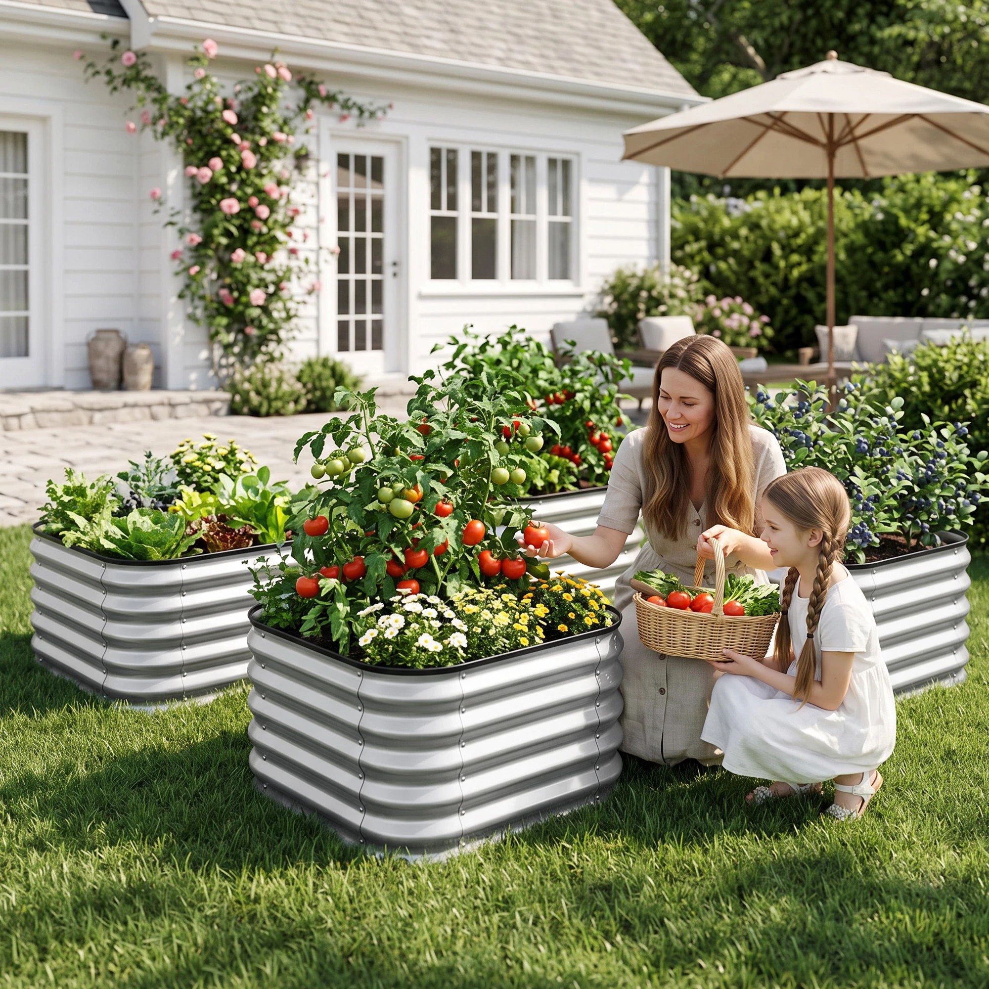 Green Fingers Galvanized Raised Garden Bed 2 Pack Metal Planter ...