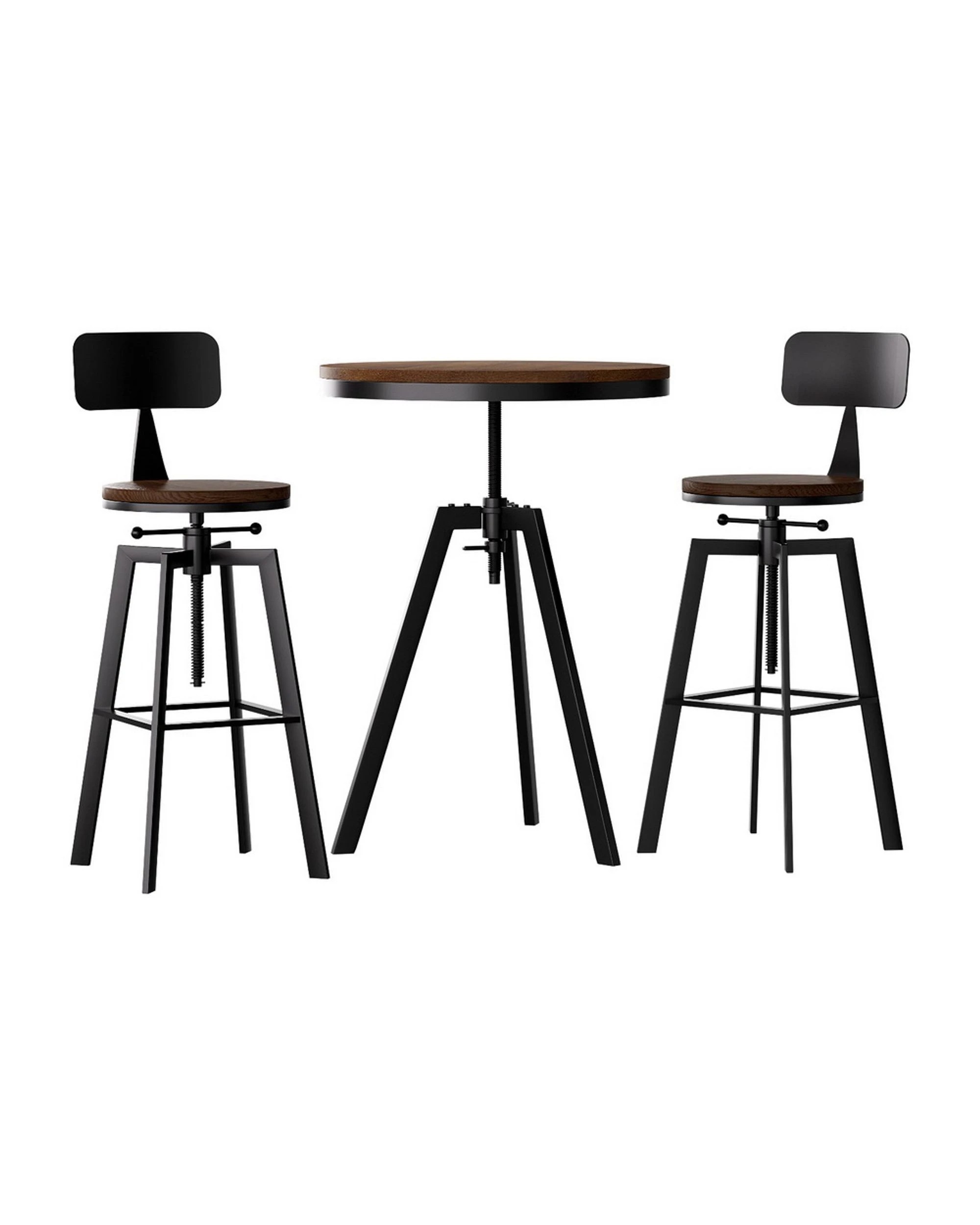 3 Artiss Bar Table And Stools Set Dining Desk Industrial Kitchen Chairs Cafe Pub
 - Brown, 3 of 3