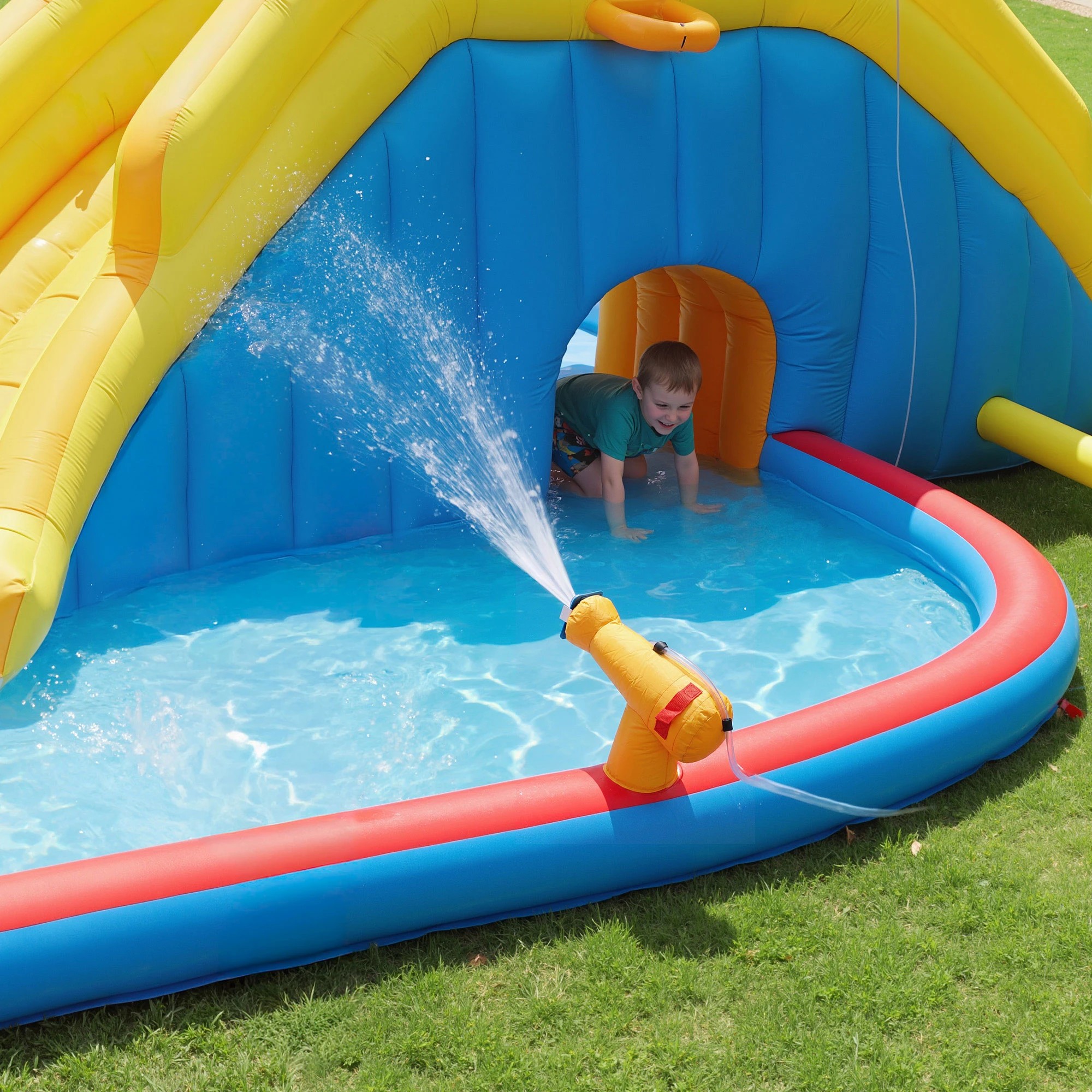6 Keezi Inflatable Kids Pool Water Slide Splash Castle Dual Slides Football Water Cannon Basketball 622cmx542cm - Multi, 6 of 10