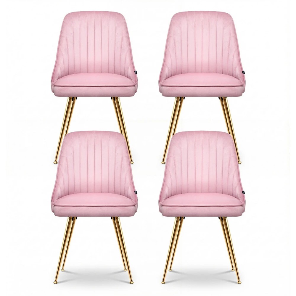 3 Artiss Dining Chairs Set of 4 Velvet Channel Tufted - Pink, 3 of 6