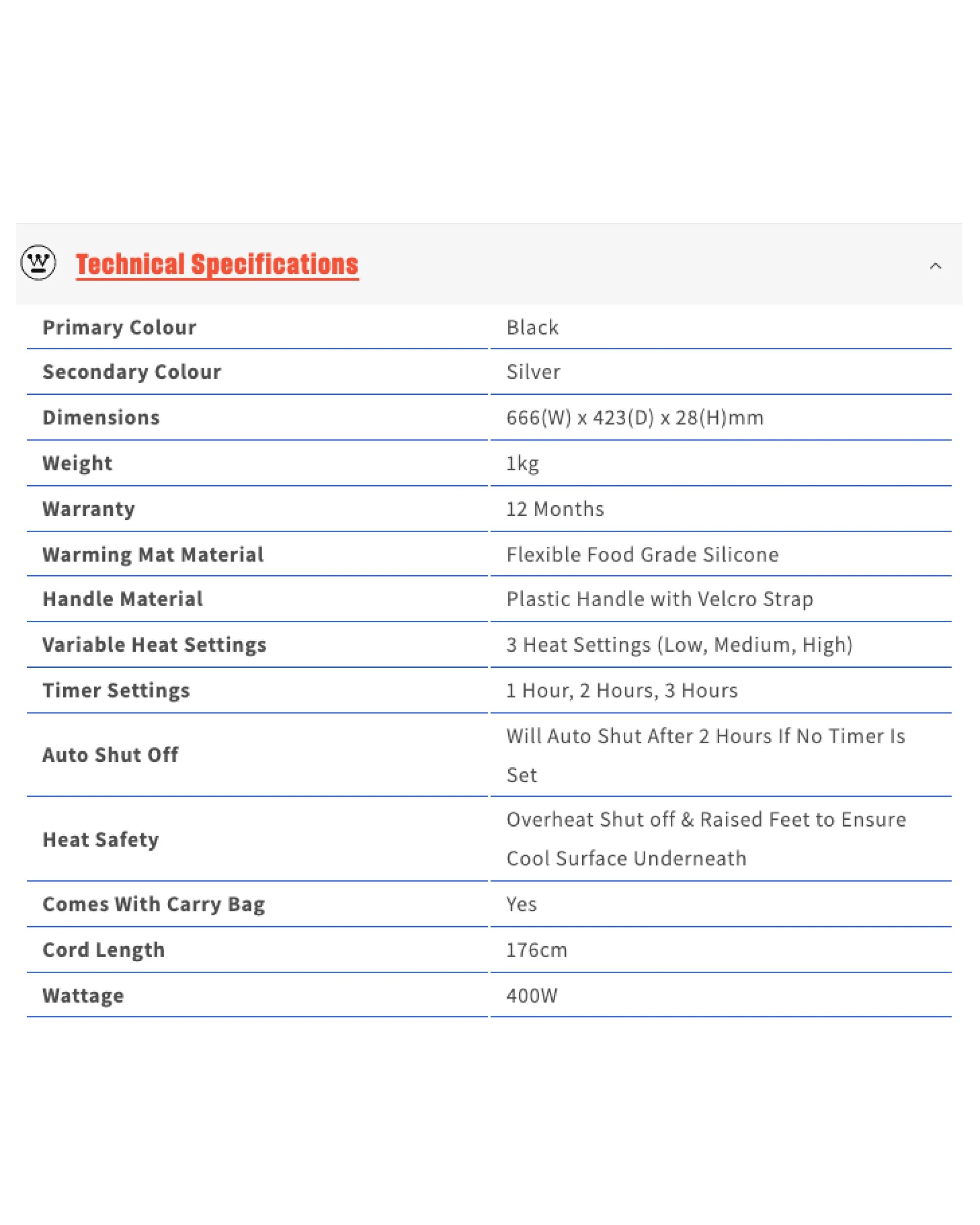 4 Westinghouse Portable Food Warming Heat Mat 400W, 4 of 10