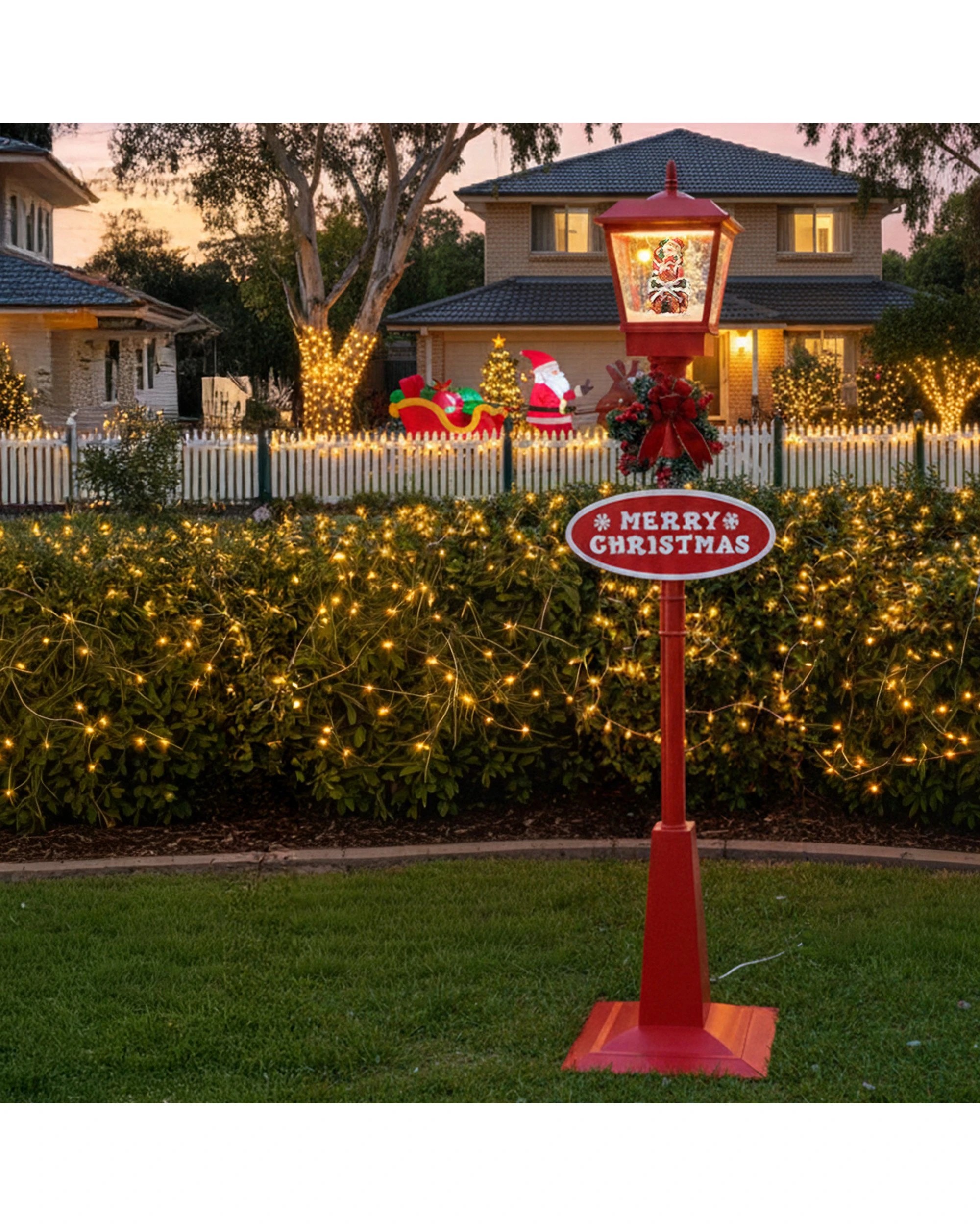 5 Christabelle 1.8m Christmas Lamp Post Outdoor Display Decoration LED Lights Front Yard Lawn Statue Ornament Red, 5 of 5