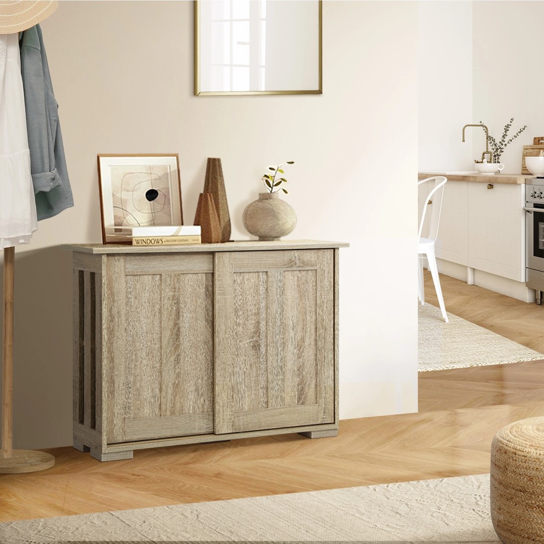 3 Oikiture Buffet Sideboard Cabinet Storage Cupboard Hallway Table
 - Natural, 3 of 10