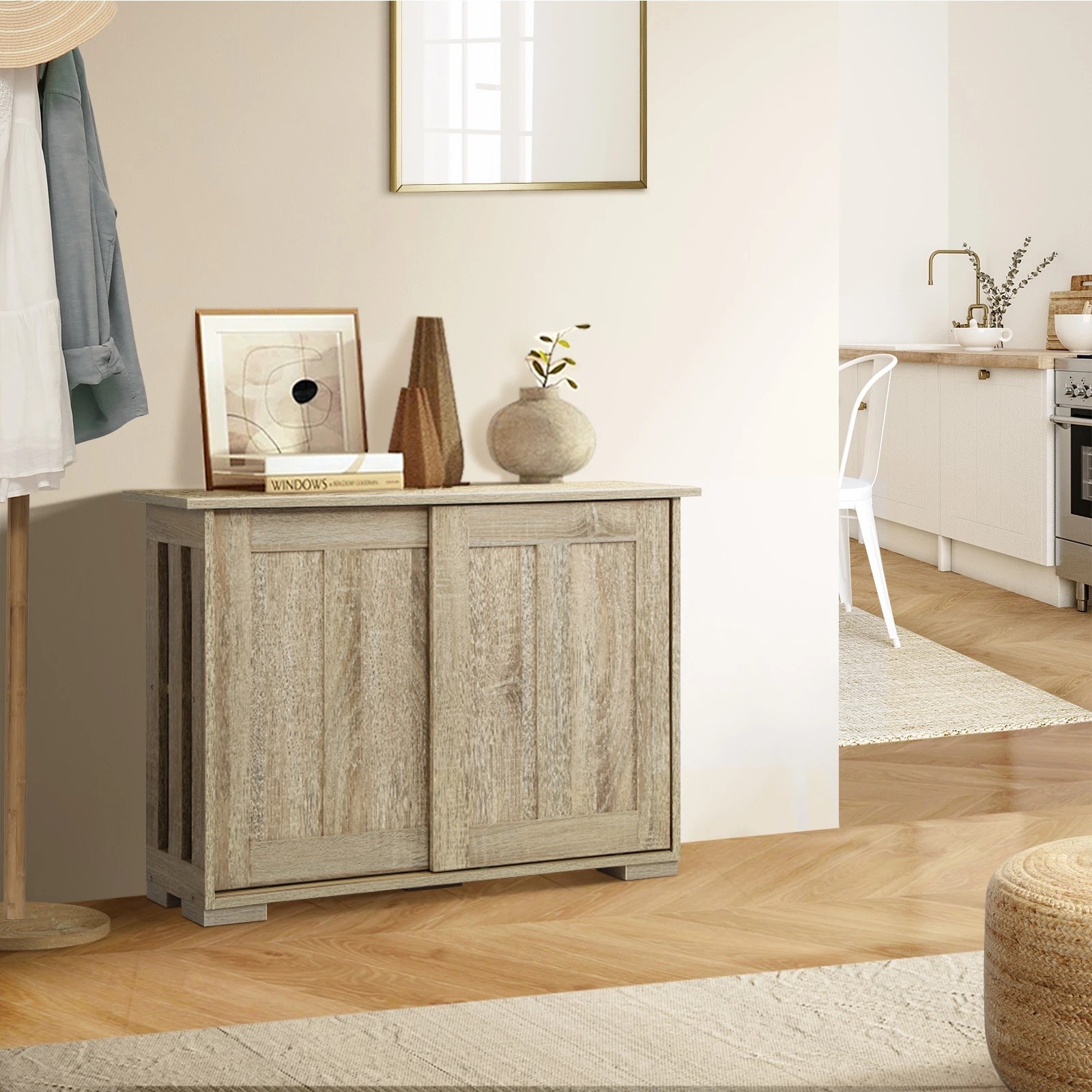 3 Oikiture Buffet Sideboard Cabinet Storage Cupboard Hallway Table
 - Natural, 3 of 10